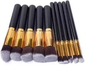 ZemGlam 10-Piece Makeup Brush Set (5 Big & 5 Small) - Black & Gold for Professional Makeup Application