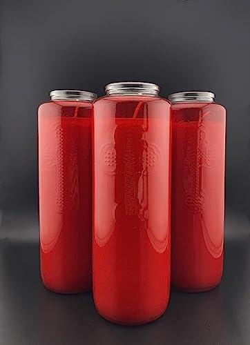 6-Day Memorial Glass Candles (3-Pack) - Handmade Religious Prayer Candles for Church, Sanctuary & Home Blessings - Unscented Slow-Burning Ruby Red Candles - Perfect for Worship, Remembrance & Spiritual Ceremonies