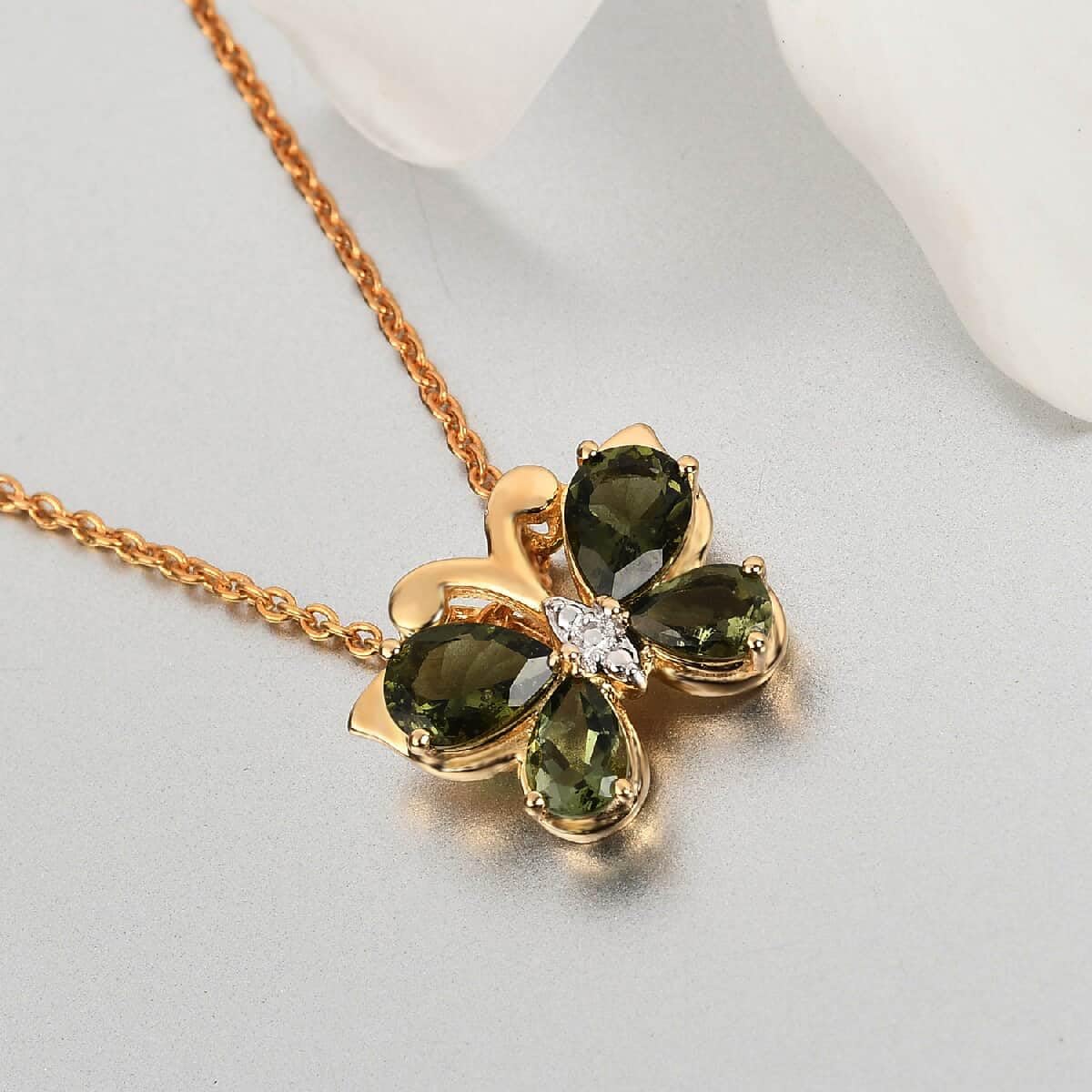 SHOP LC Sterling Silver Moldavite Pendant Necklace with Vermeil Yellow Gold Butterfly - 20