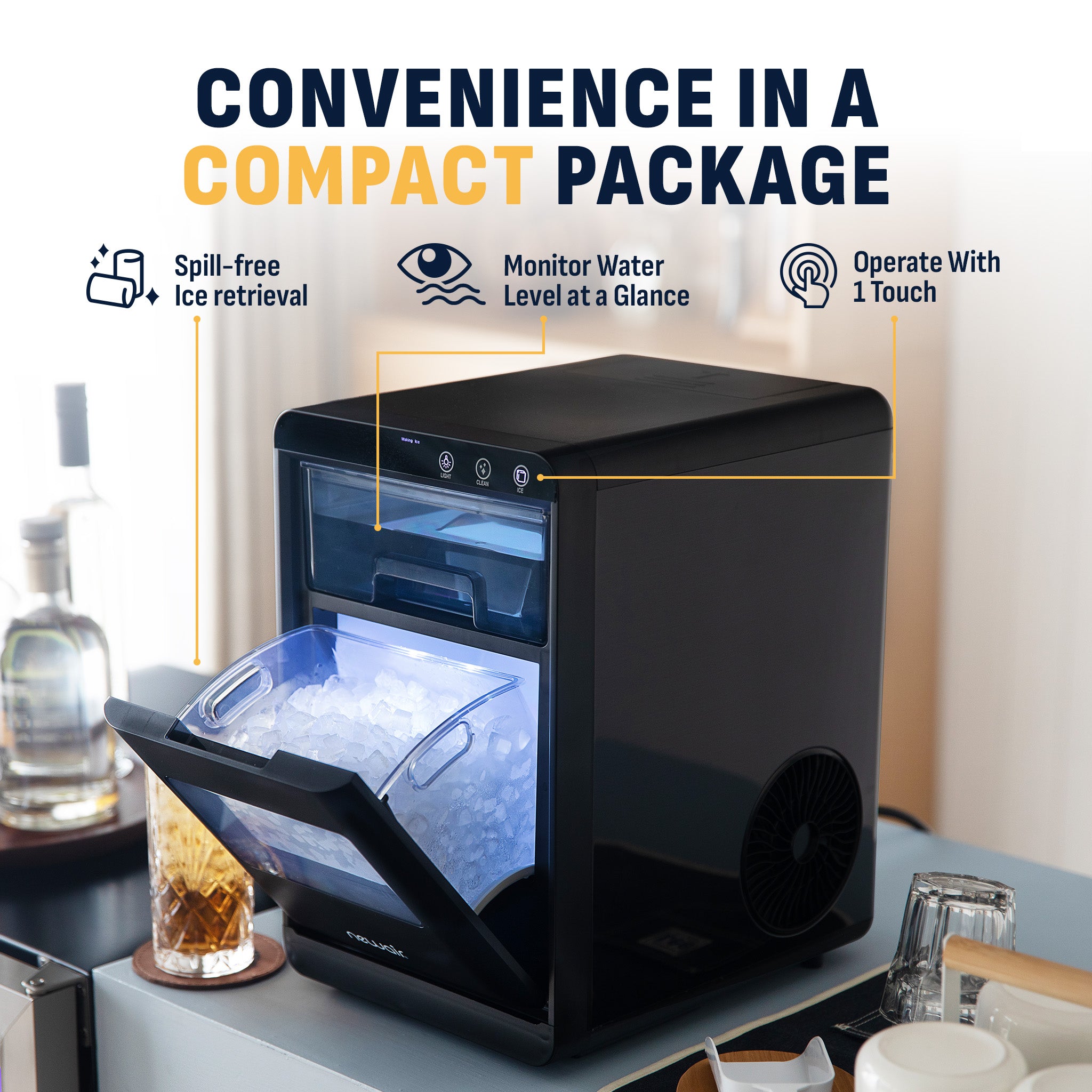 Newair® 44 lbs/24 Hours Countertop Nugget Ice Maker - Portable & Compact for Home, Office, RV, and Parties