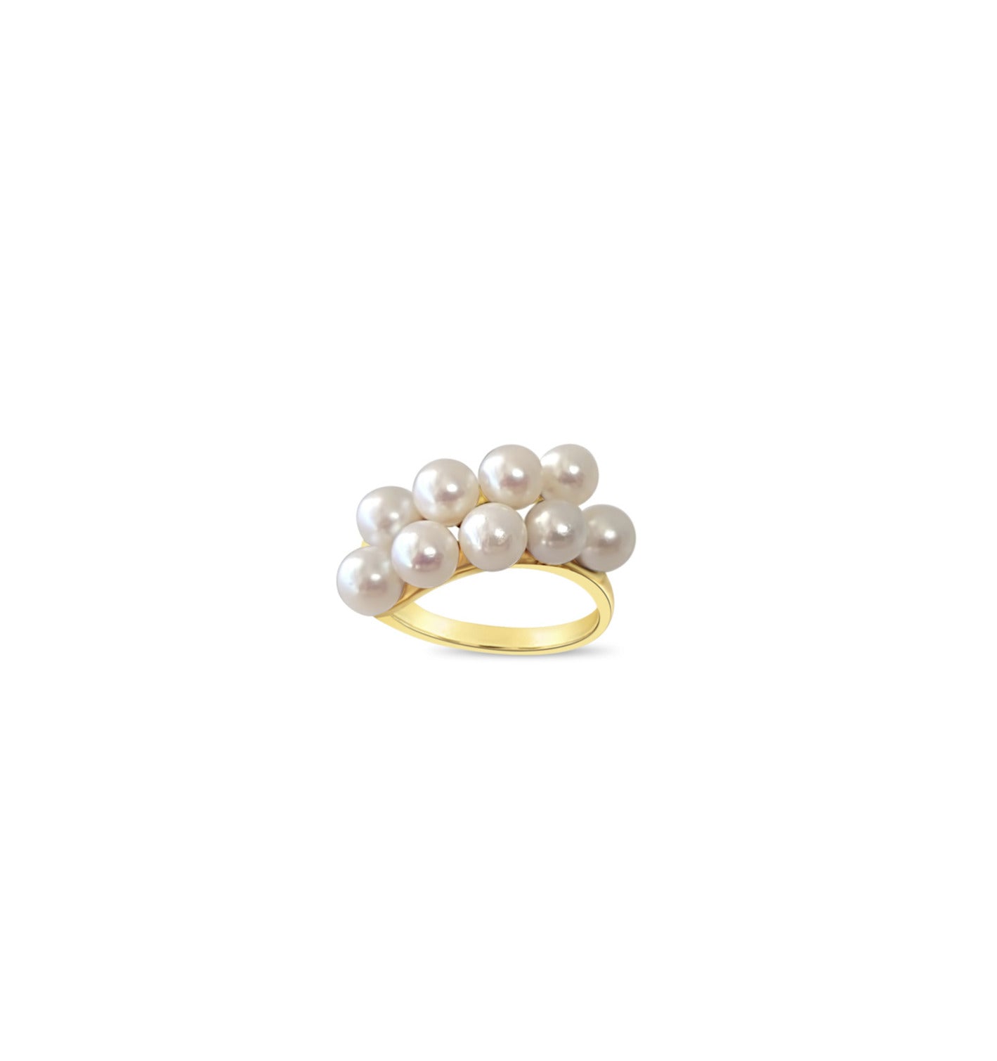 14K Yellow Gold Diagonal Double Row Pearl Cluster Ring - Elegant Pearl Jewelry for Women, Perfect for Weddings, Parties & Special Occasions