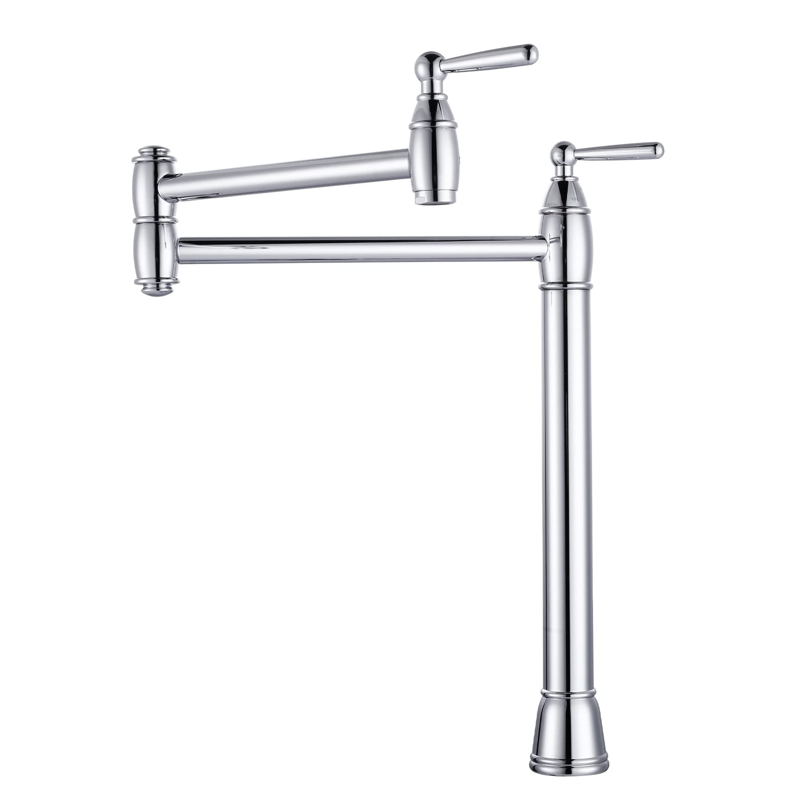 ARCORA Solid Brass Deck Mount Pot Filler Faucet - Chrome Stove Faucet with Adjustable Double Joint Swing Arms - Perfect for Kitchen Sink, Gas Range & Cooking Station