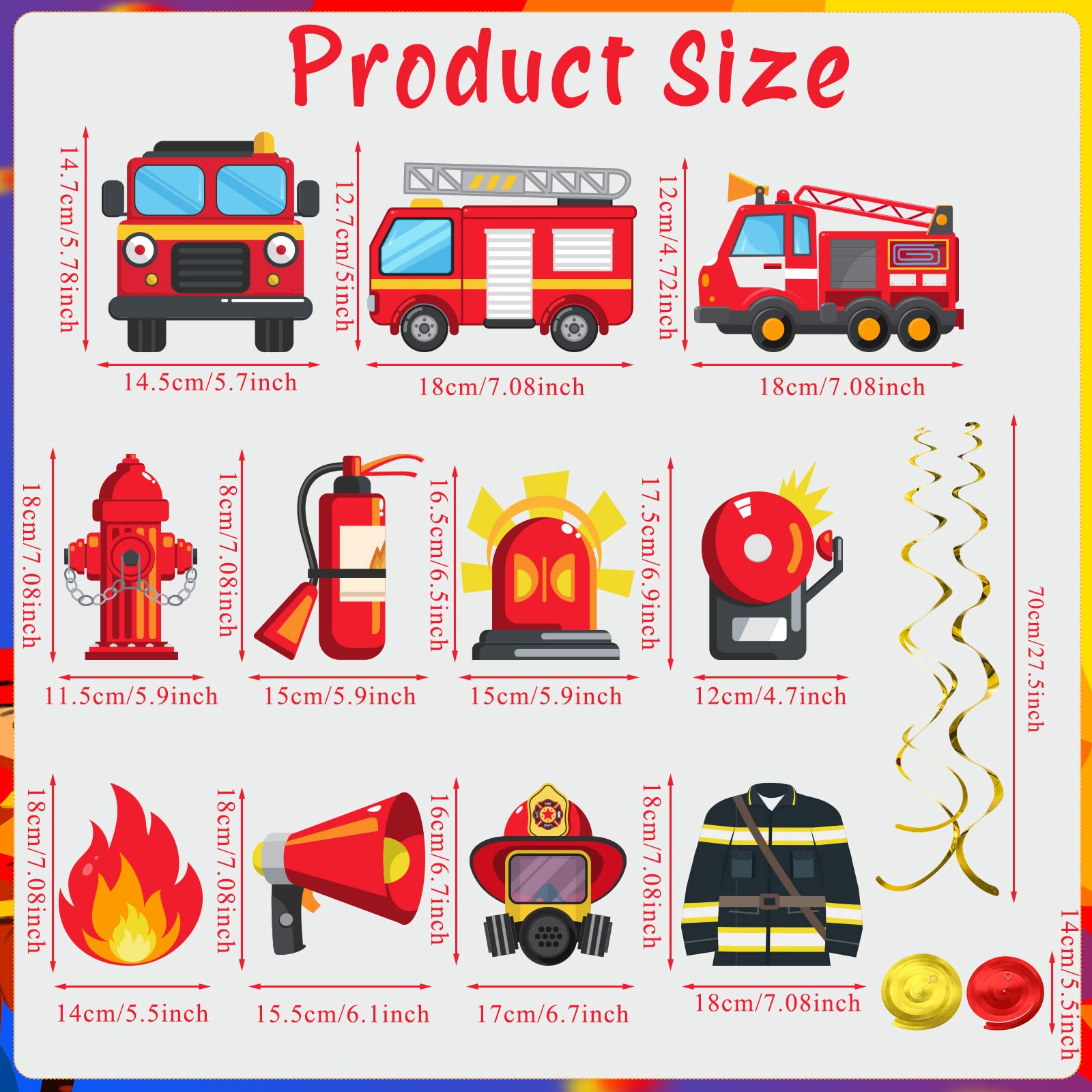 Faccito 30-Piece Fire Truck Hanging Swirl Decorations - Firefighter Party Supplies for Birthday, Baby Shower & Fireman Theme Events - Durable Firetruck Party Favors & Ceiling Decor for Kids Room & Classroom