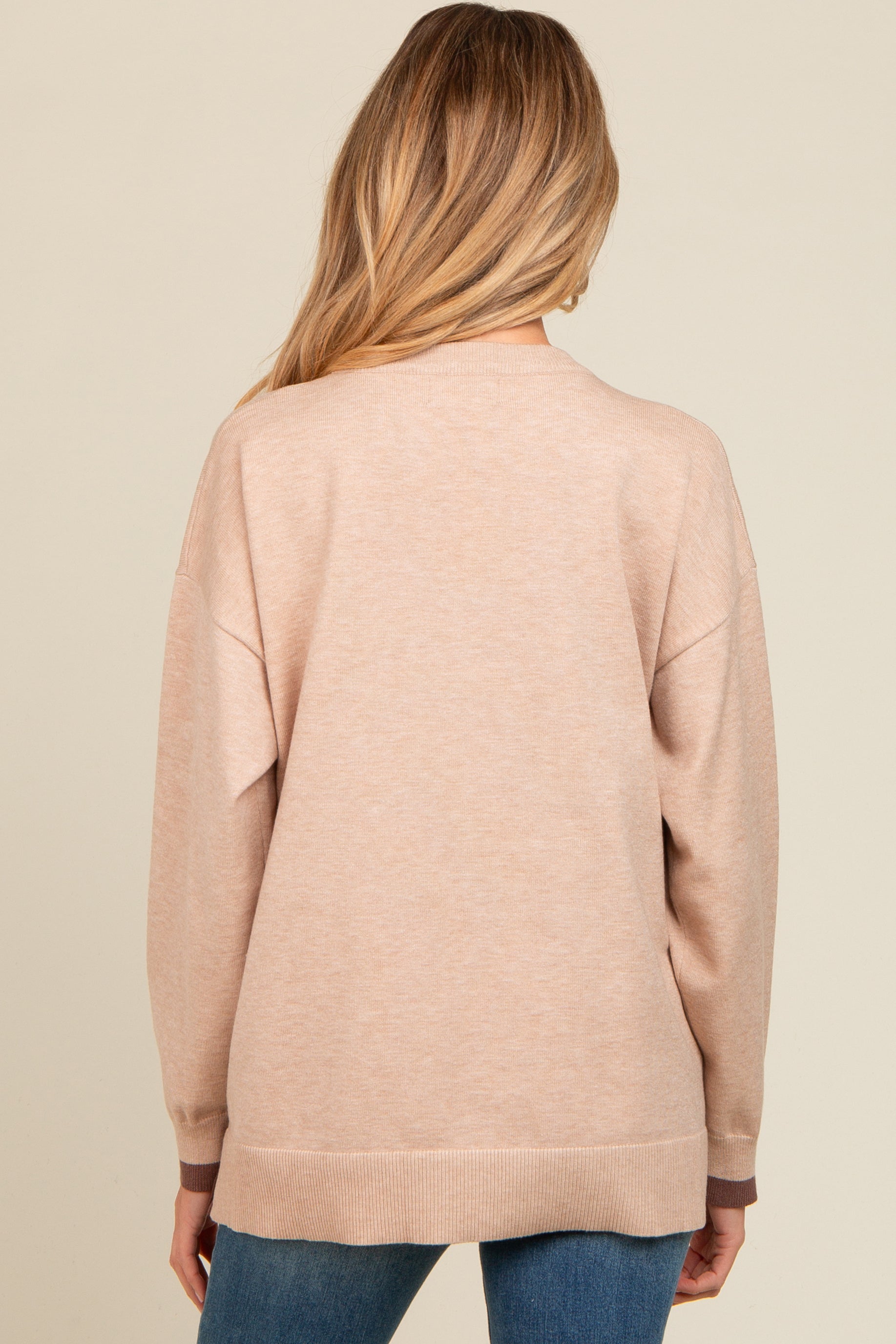 Beige Button Up Maternity Sweater with Side Detail - Soft & Comfortable Pregnancy Top for Casual Wear & Nursing
