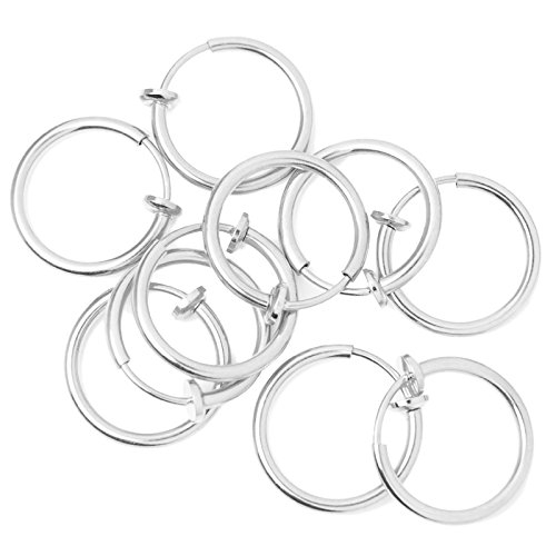 10PCS Surgical Steel Clip-On Hoop Earrings for Women - 11mm Adjustable Fake Septum Non-Piercing Spring Hoop Earrings - Retractable No-Hole Ear Cuffs for Everyday Wear & Special Occasions