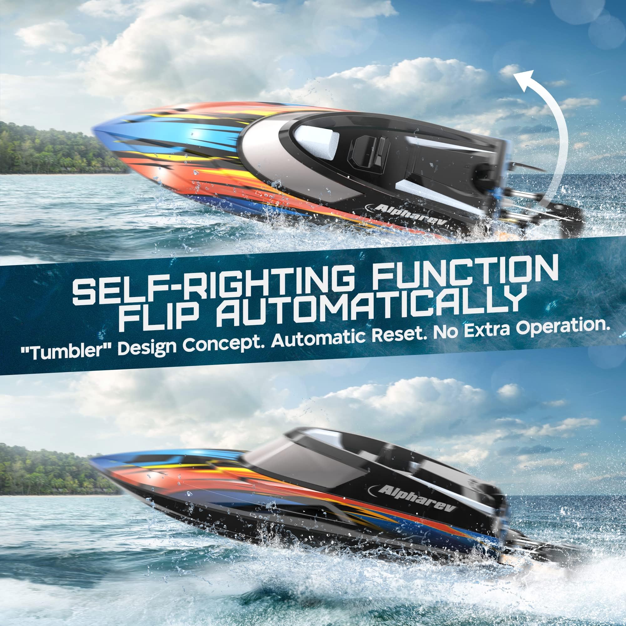 ALPHAREV R308 High-Speed RC Boat - 32+ KPH Fast Remote Control Racing Boat for Pools, Lakes & Outdoor Water Play, 2.4GHz Wireless Control for Adults & Kids, Portable Suitcase Design - Perfect Summer Water Toy Gift for Boys, Girls & Family Fun