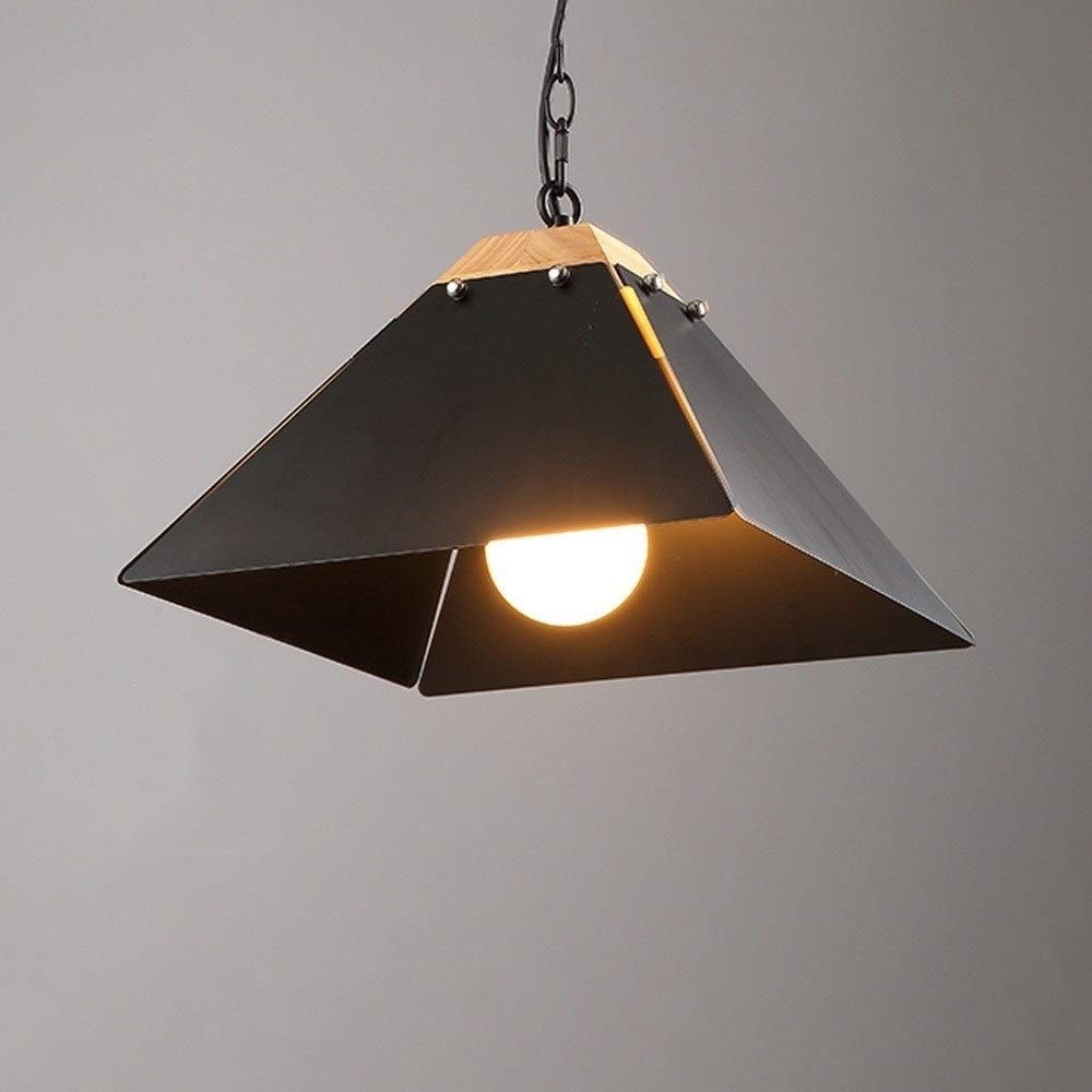 Vintage Industrial Pendant Ceiling Light - Adjustable Solid Wood & Black Metal Hanging Lamp - E27 Bulb Compatible - Perfect for Cafe, Loft, Kitchen, Bar & Farmhouse Decor