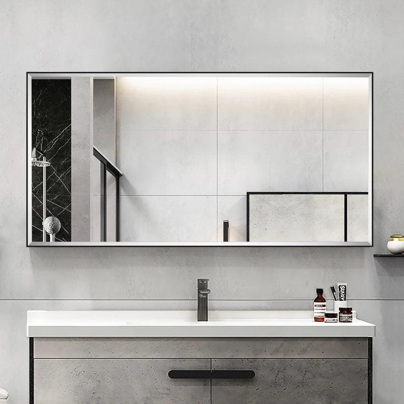 Modern Black Aluminum Framed Beveled Wall Mirror - Sleek Home Decor for Living Room, Bedroom & Entryway - Shatter-Resistant Glass with Stylish Reflections