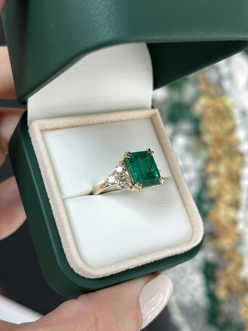 5.22tcw 14K Gold Freckled Emerald Cut Diamond Three Stone Engagement Ring for Women - Perfect for Proposals, Anniversaries & Bridal Jewelry