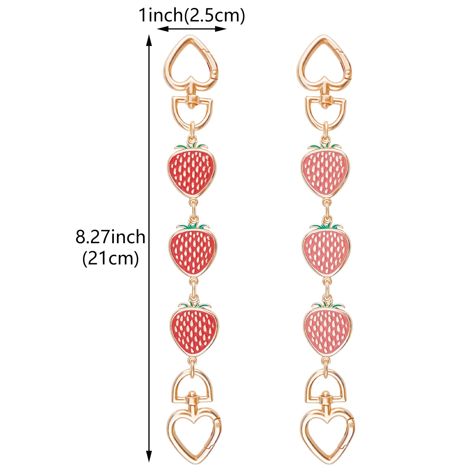 2 Pcs Gold Strawberry Purse Strap Extender - Cute Bag Chain Replacement with Heart Buckle (8.27 Inch) - Handbag Shoulder Bag Accessories & Charms for Women - Perfect for Daily Use, Shopping & Fashion Outfits