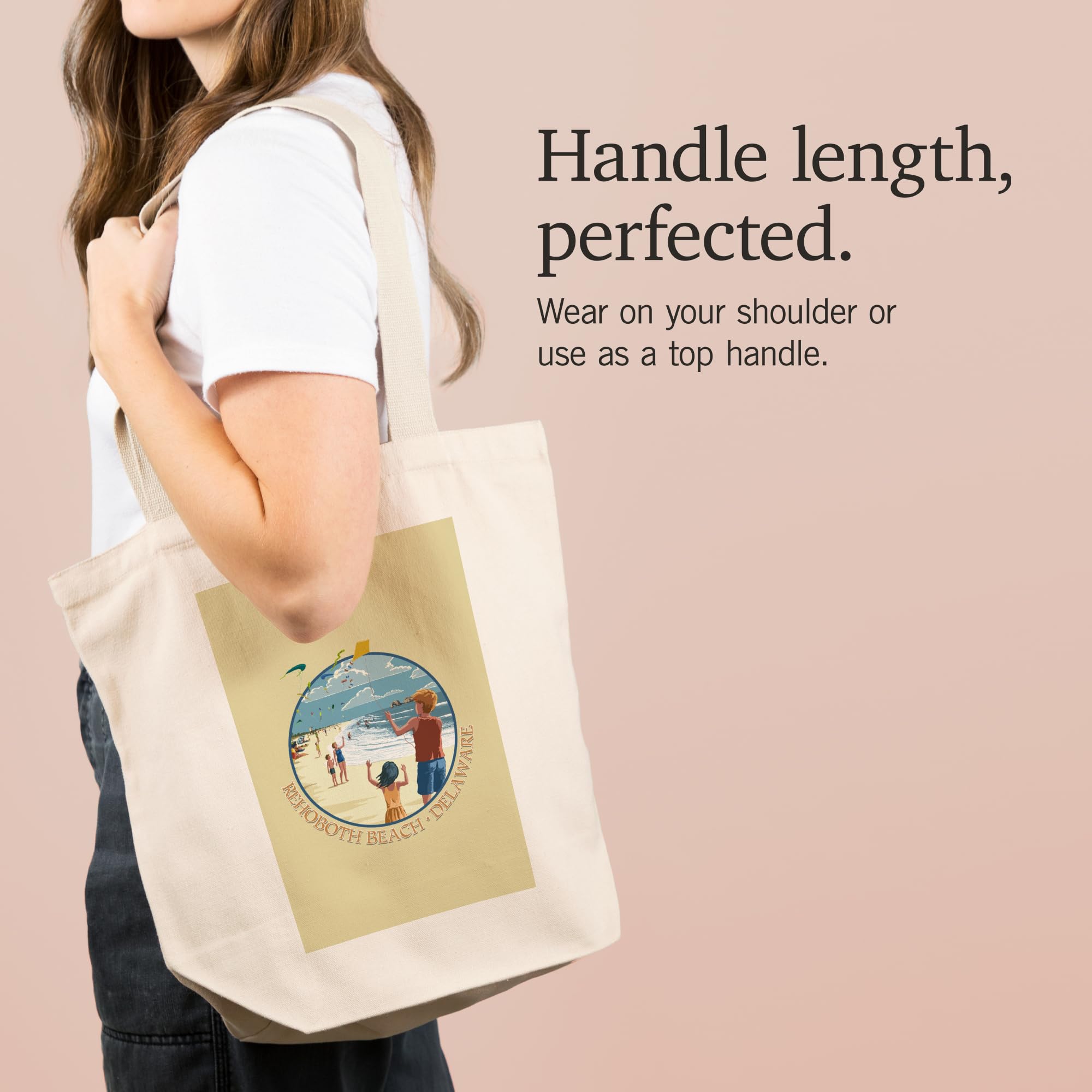 Lantern Press Rehoboth Beach Delaware Kite Flyers - 100% Cotton Canvas Reusable Tote Bag for Shopping, Beach Trips & Everyday Use
