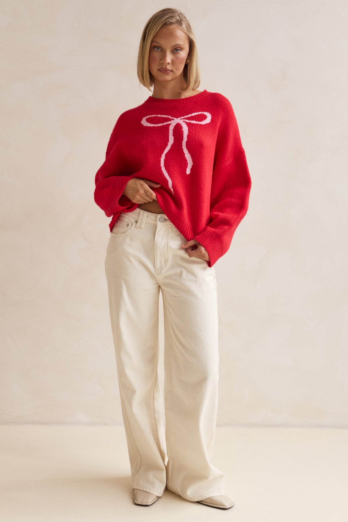 Juliette Knit Jumper Women's Red Sweater - Cozy Winter Pullover for Casual Outfits & Holiday Gatherings
