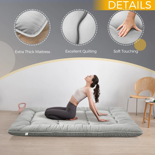 MAXYOYO Japanese Floor Mattress Futon - Foldable Tatami Mattress for Bedroom, Guest Room & Living Room - Comfortable Grey Floor Sleeping Pad for Adults & Kids