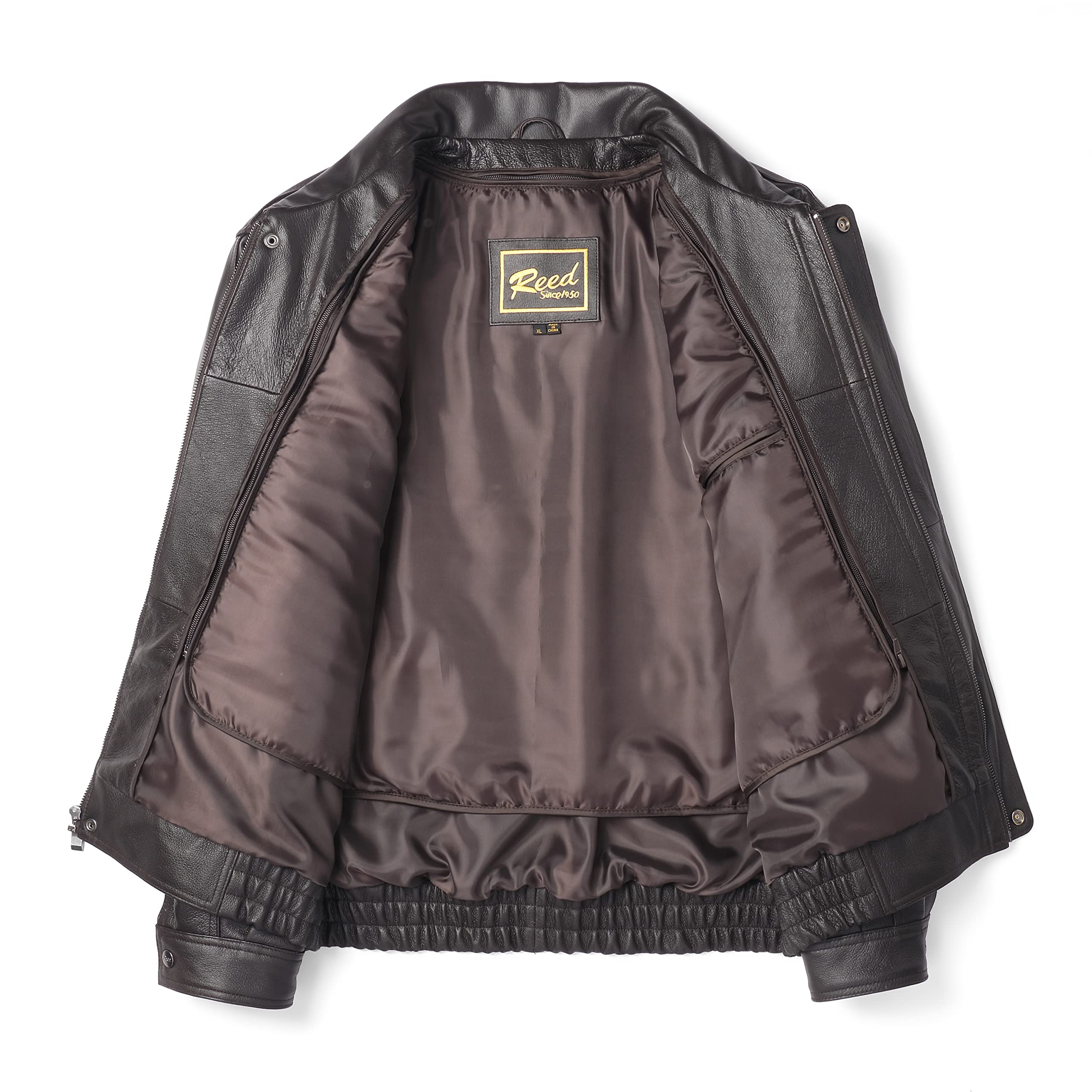 REED Men's American Style Bomber Jacket - Genuine Leather, Classic Aviator Design, Slim Fit for Casual & Motorcycle Riding | Perfect for Fall, Winter & Outdoor Adventures