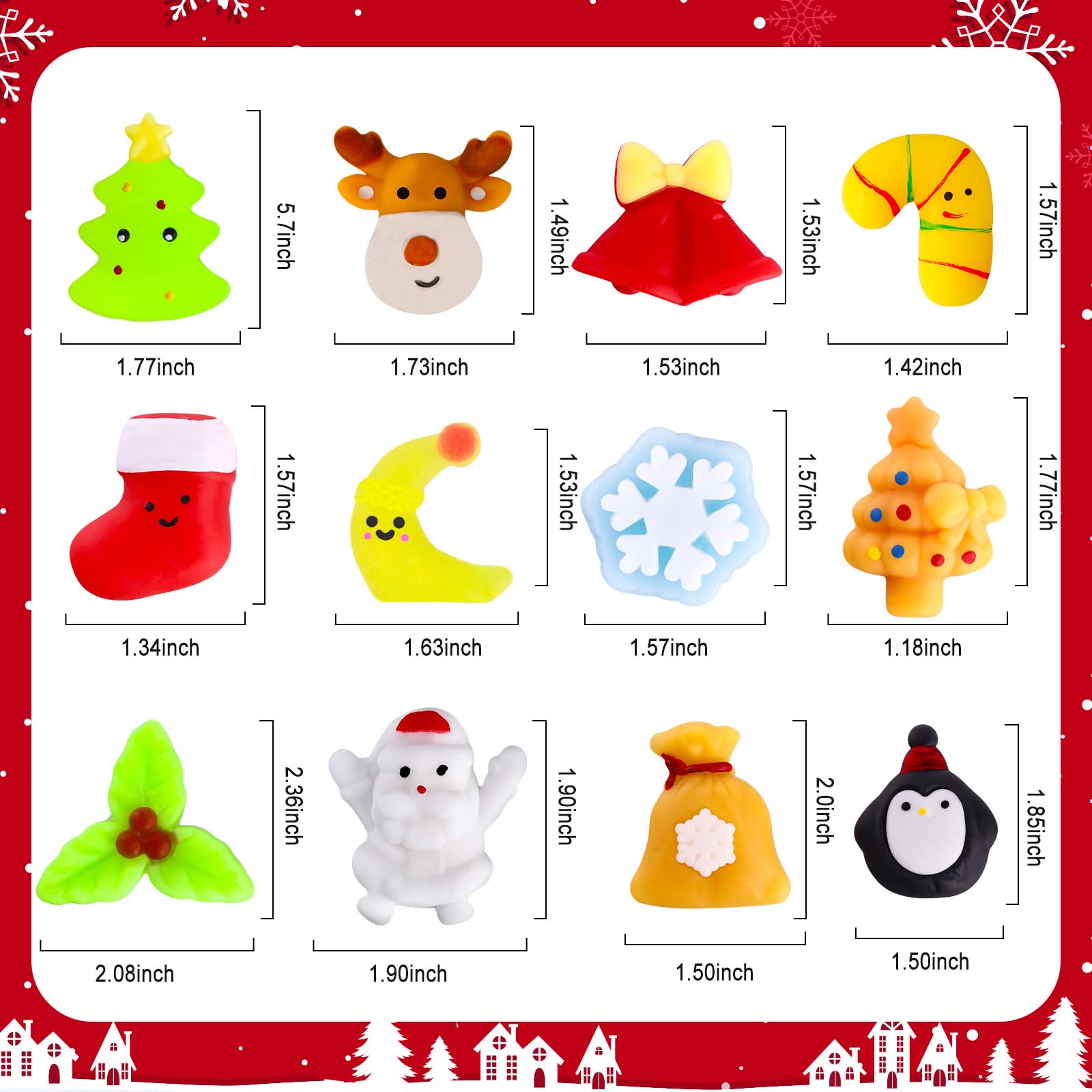 MGparty 48 PCS Christmas Squishy Toys for Kids - Soft Mochi Stress Relief Sensory Toys, Stocking Stuffers, Party Favors & Goodie Bag Fillers - Perfect for Holiday Gifts, Classroom Prizes & Sensory Play
