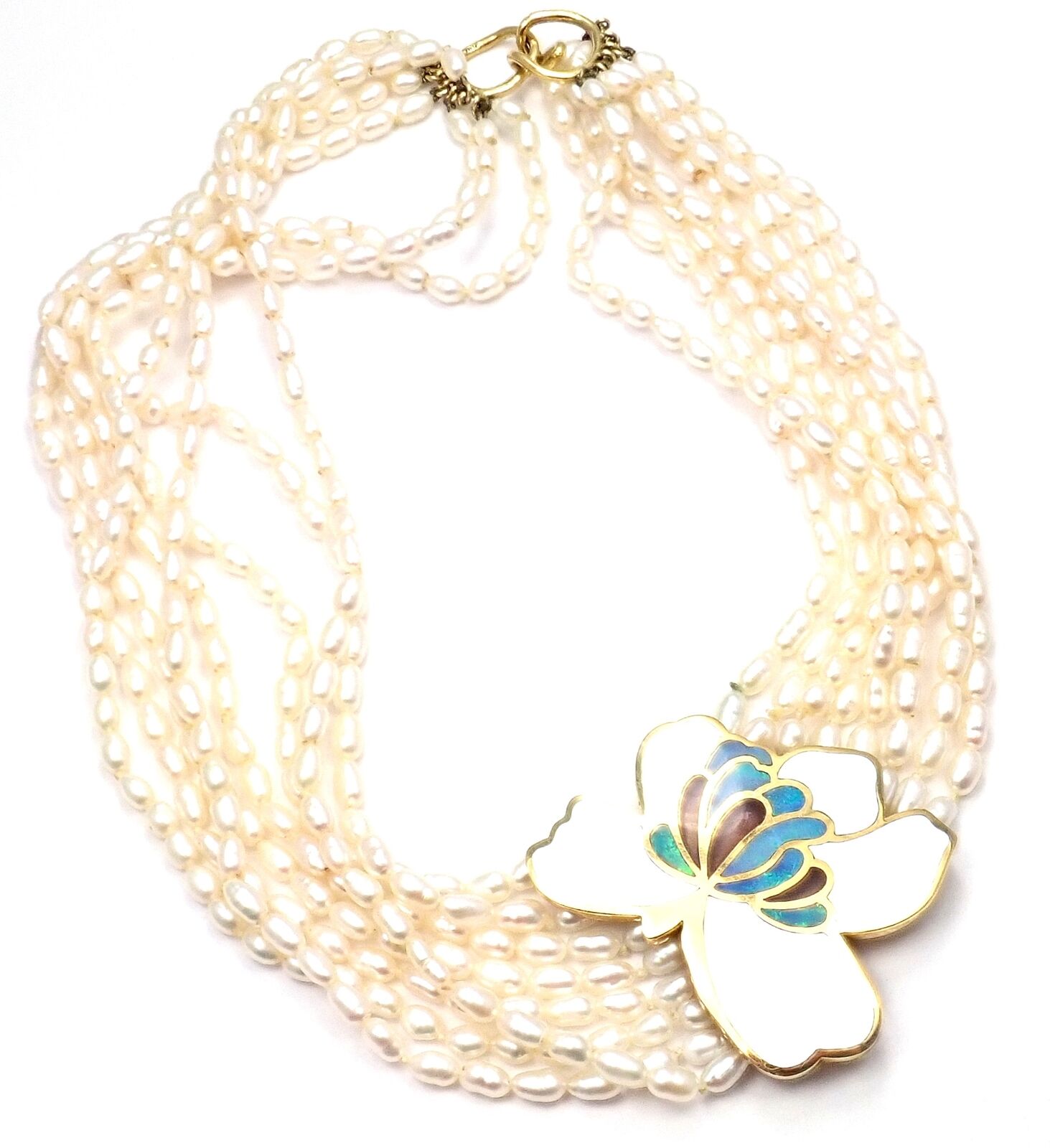 Authentic Tiffany & Co 18k Yellow Gold Mother of Pearl Flower Necklace - Elegant Jewelry Gift for Women, Perfect for Weddings & Special Occasions