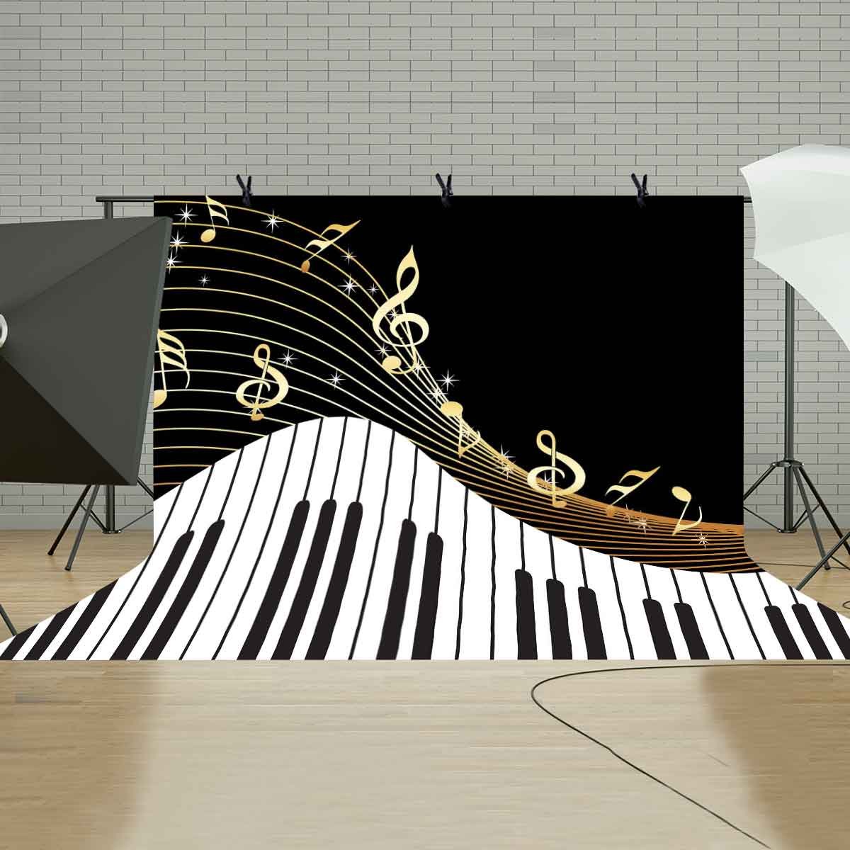 10x7ft Music Notes Backdrop - Black & White Keys for Photography & Events