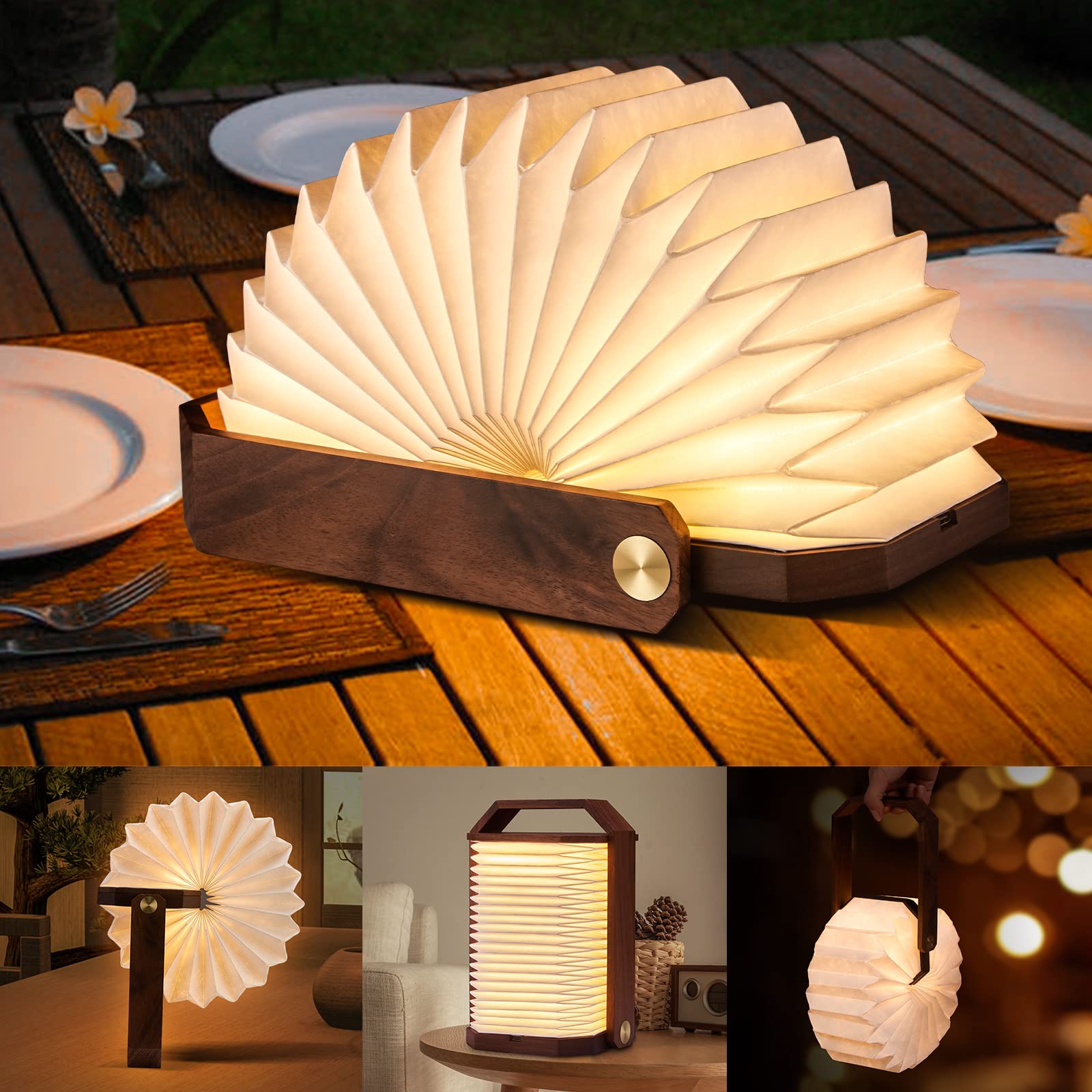 Foldable Book Lamp - Cordless LED Table Lamp with Long Battery Life, Soft Ambient Glow & Diverse Shapes | Portable Paper Lantern for Birthday Gifts, Study, Bedside Reading, Camping & Patio Decor