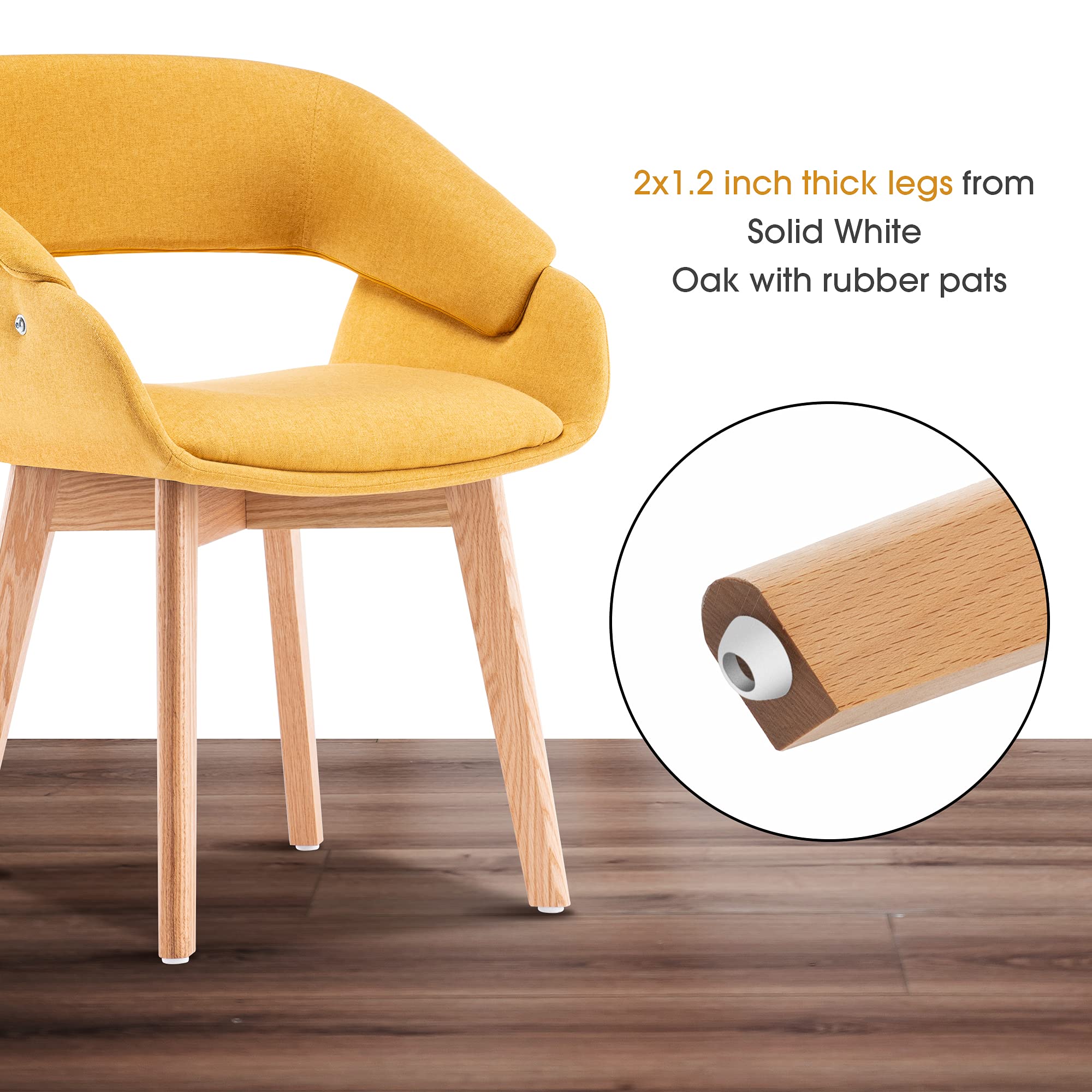 ivinta Mid-Century Modern Dining Chairs Set of 2 - Upholstered Accent Armchairs with Solid Wood Legs & Linen Fabric - Yellow Club Chairs with Cushions - Perfect for Dining Room, Living Room & Guest Seating
