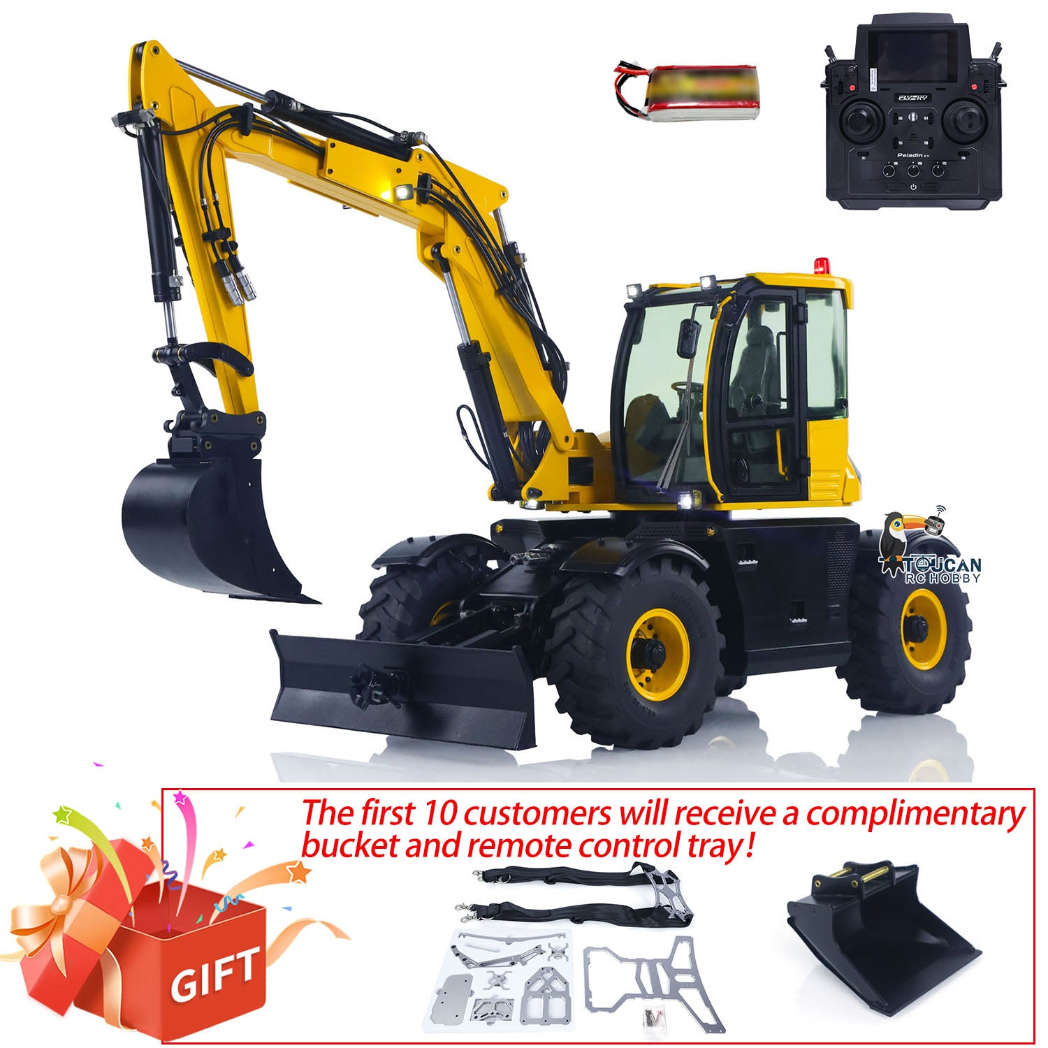 1/14 Scale RC Hydraulic Excavator Toy - 110W 9CH Valve Remote Control Metal Construction Digger Model PL18EV with 3 Movable Arms | For Kids & Adults, Construction Site Simulation, Outdoor Play & Collectors