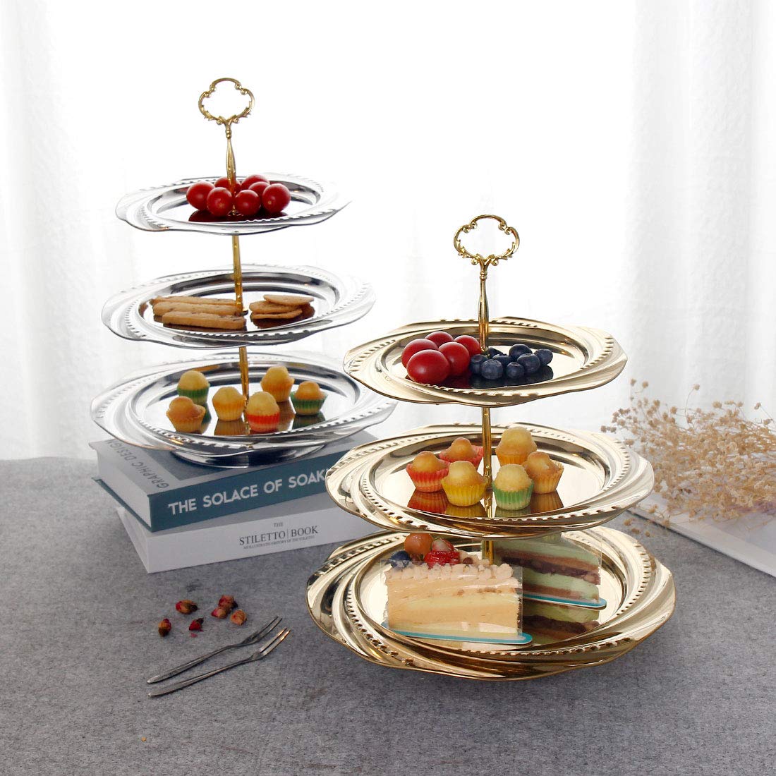 3 Tier Stainless Steel Cake Stand - Elegant Dessert Serving Tray for Wedding, Birthday Party, Tea Party | Perfect for Fruits, Cupcakes, Buffet Display & Christmas Decorations (Silver) - Ideal for Home Entertaining, Holiday Gatherings & Special Events