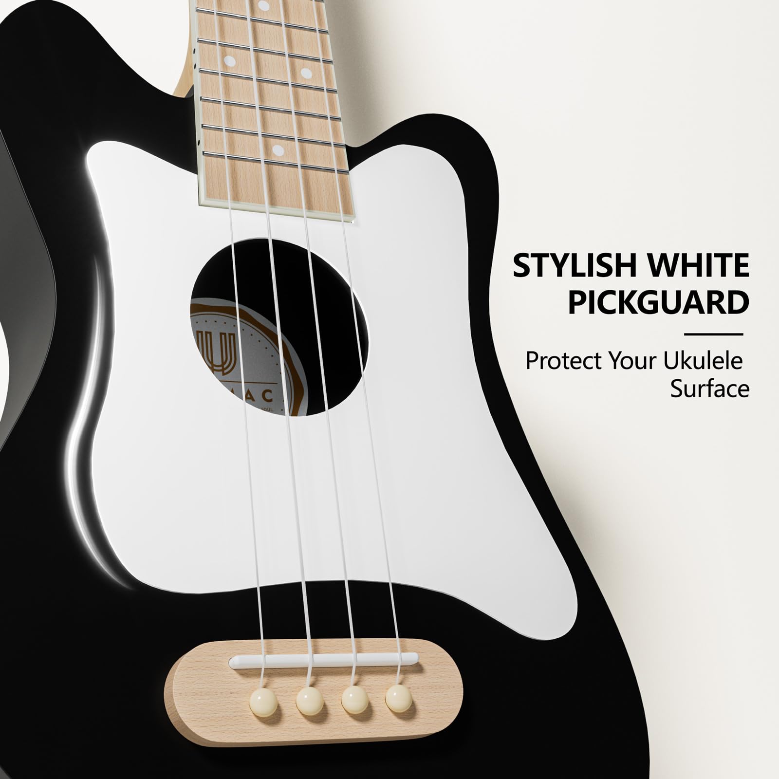 Soprano Ukulele Beginner Kit - 21.5 Inch Spruce Wood Ukelele with White Pickguard, Gig Bag, Digital Tuner, Extra Strings, 3 Picks & Strap - Perfect for Beginners, Travel & Outdoor Performances (Black, Model P005WBK)
