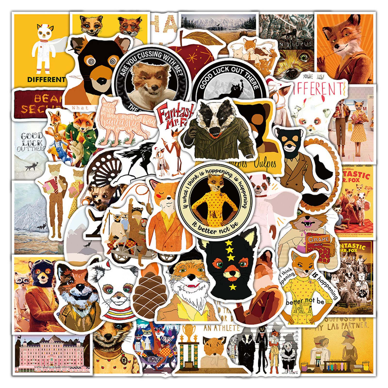 50pcs Cartoon Fantastic Mr. Fox Stickers - Waterproof Vinyl Decals for Teens, Laptop, Luggage, Skateboard, Water Bottle, Phone, Bike, Scrapbook & Car Decor - Cute Anime Movie Stickers for DIY Crafts & Gifts