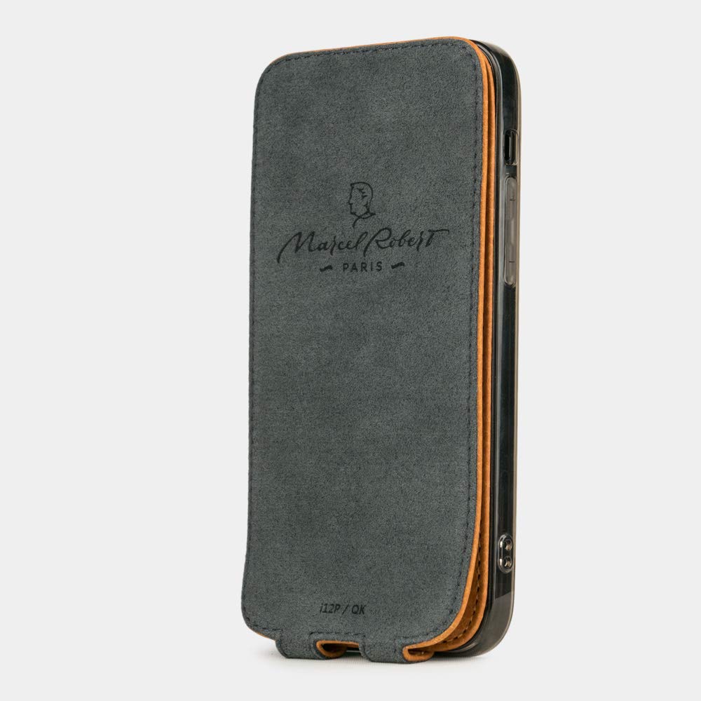 Premium Genuine Leather Flip Case for iPhone 12 Pro Max - French-Made Luxury Protective Cover with Patented Design (Gold) - Perfect for Business Professionals & Everyday Elegance