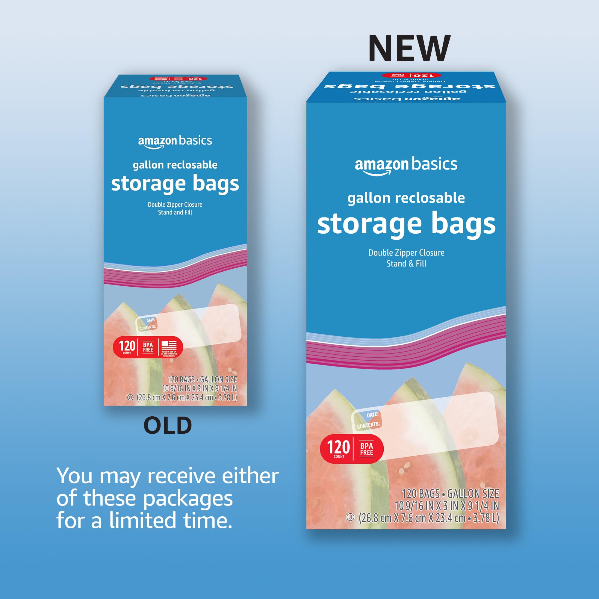 Amazon Basics Gallon Food Storage Bags, 120 Count - Freezer Safe, BPA Free, Heavy Duty Plastic Bags for Meal Prep, Leftovers & Bulk Food Storage - Perfect for Home, Kitchen & Camping Use