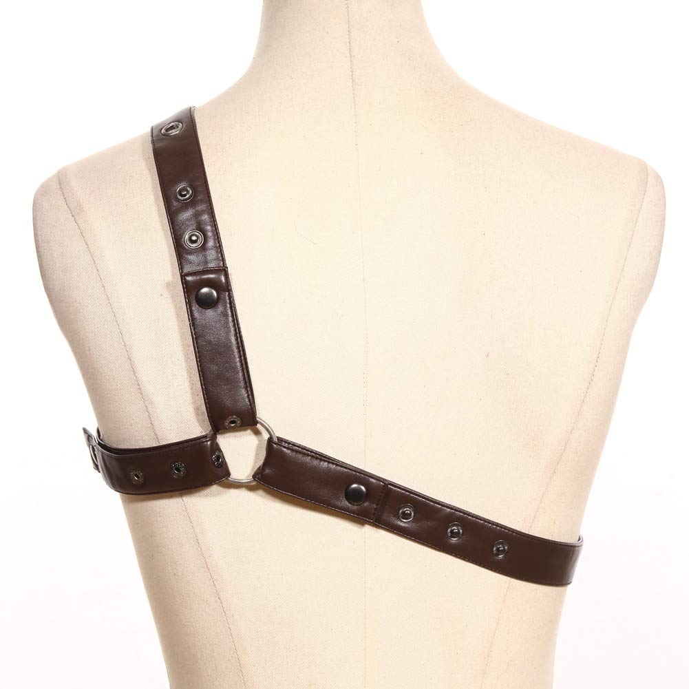 Steampunk Victorian Leather Chest Harness Belt with LED Lights - Gothic Corset Accessory for Cosplay, Halloween, and LARP Costumes