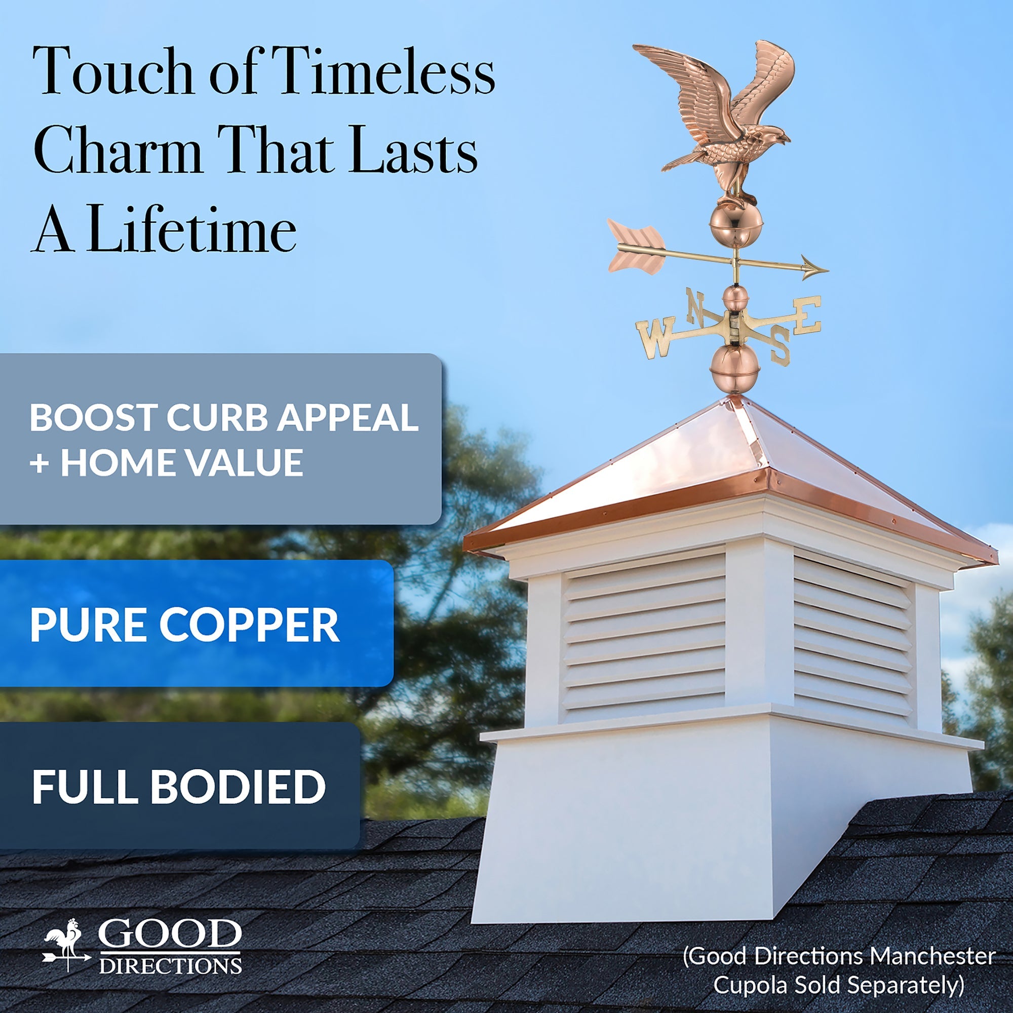 American Eagle Weathervane - Handcrafted Copper Outdoor Decor for Garden, Yard & Farmhouse - Perfect for Rustic Home & Countryside Decorations
