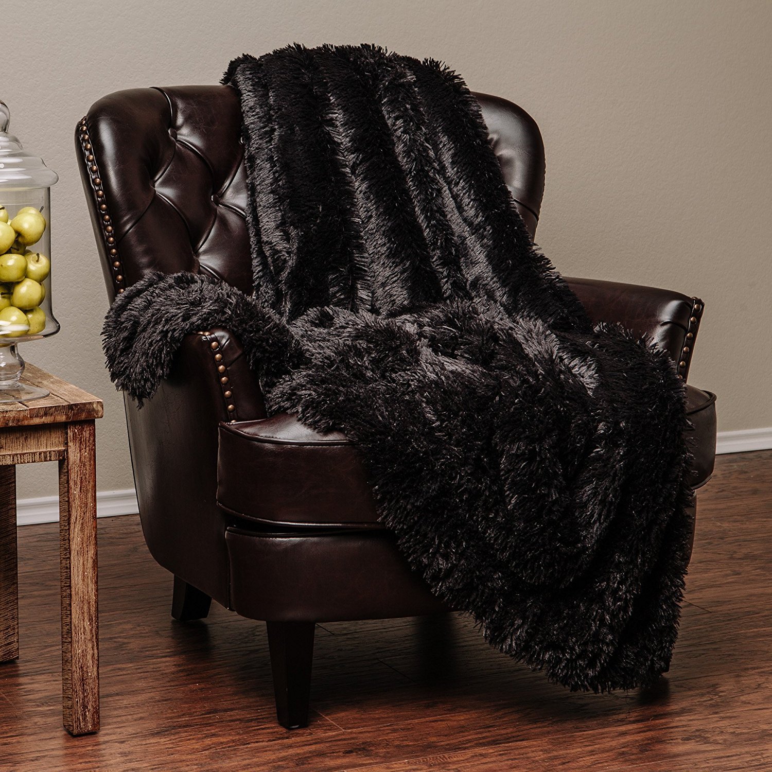 Chanasya Premium Solid Faux Fur Throw Blanket - Ultra Soft & Cozy 60x70 Inch Fluffy Blanket for Bed, Couch, Sofa - Perfect for Winter Warmth, Home Decor & Gift Giving - Black