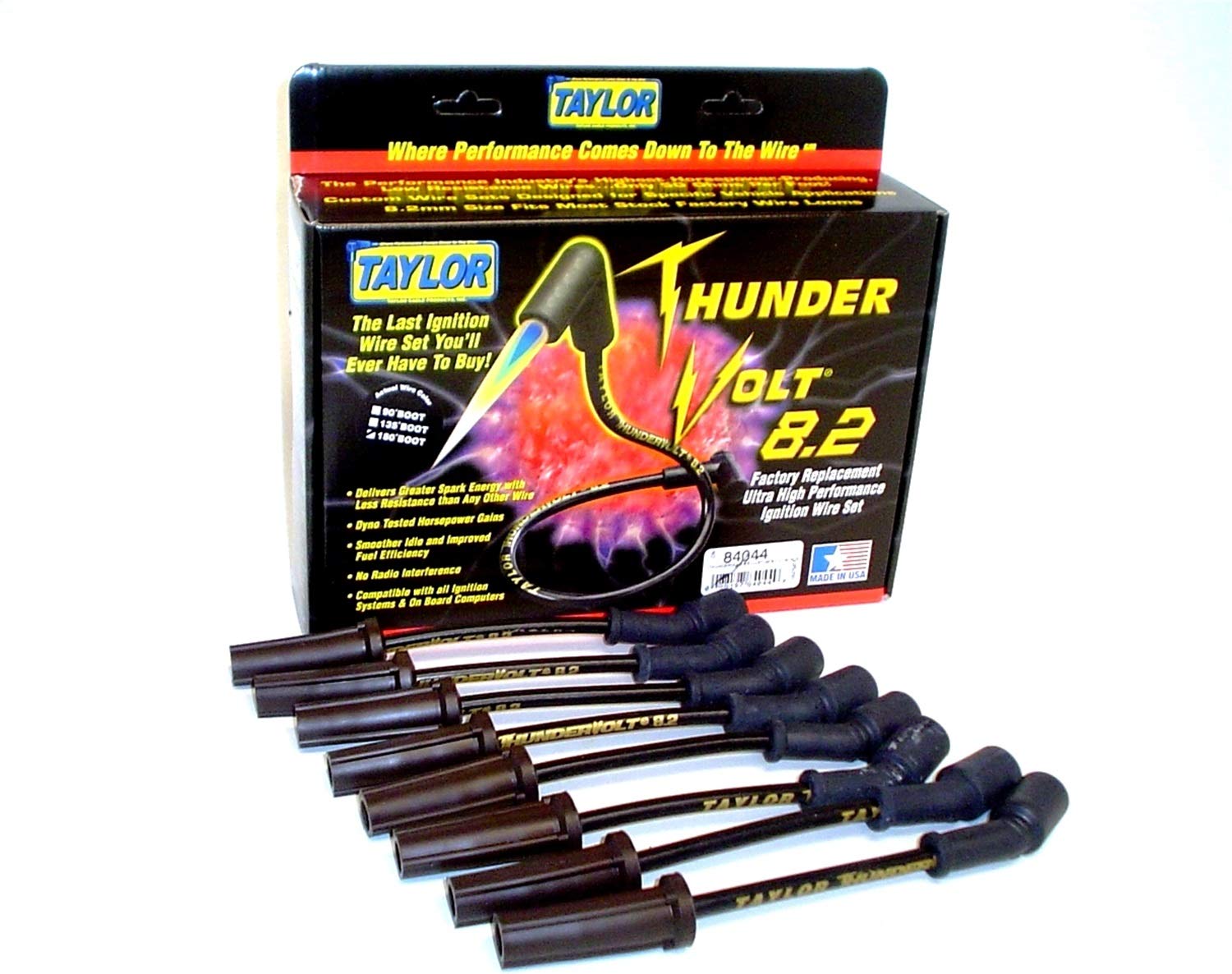 Taylor Cable 84044 High-Performance Spark Plug Wire Set - Compatible with Ford, Chevy, Dodge - Durable Silicone Insulation for Smooth Engine Performance - Ideal for Automotive Repair & Engine Tuning