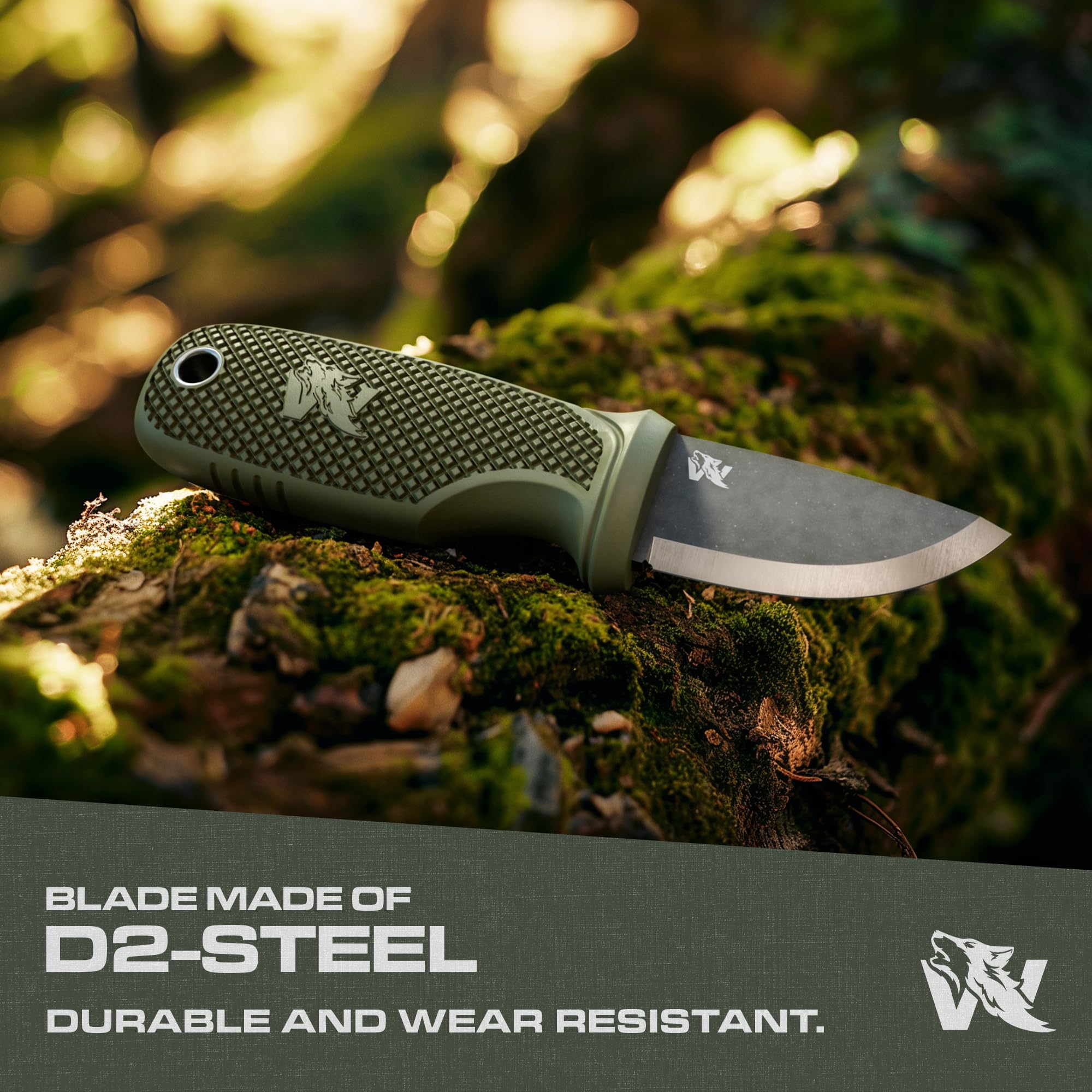 W-MINI 2 - Compact EDC Neck Knife with Sheath - Tactical Fixed Blade Knife for Outdoor Survival, Camping & Everyday Carry - Includes Necklace, Belt Clip & Fire Starter - Full Tang Design for Durability