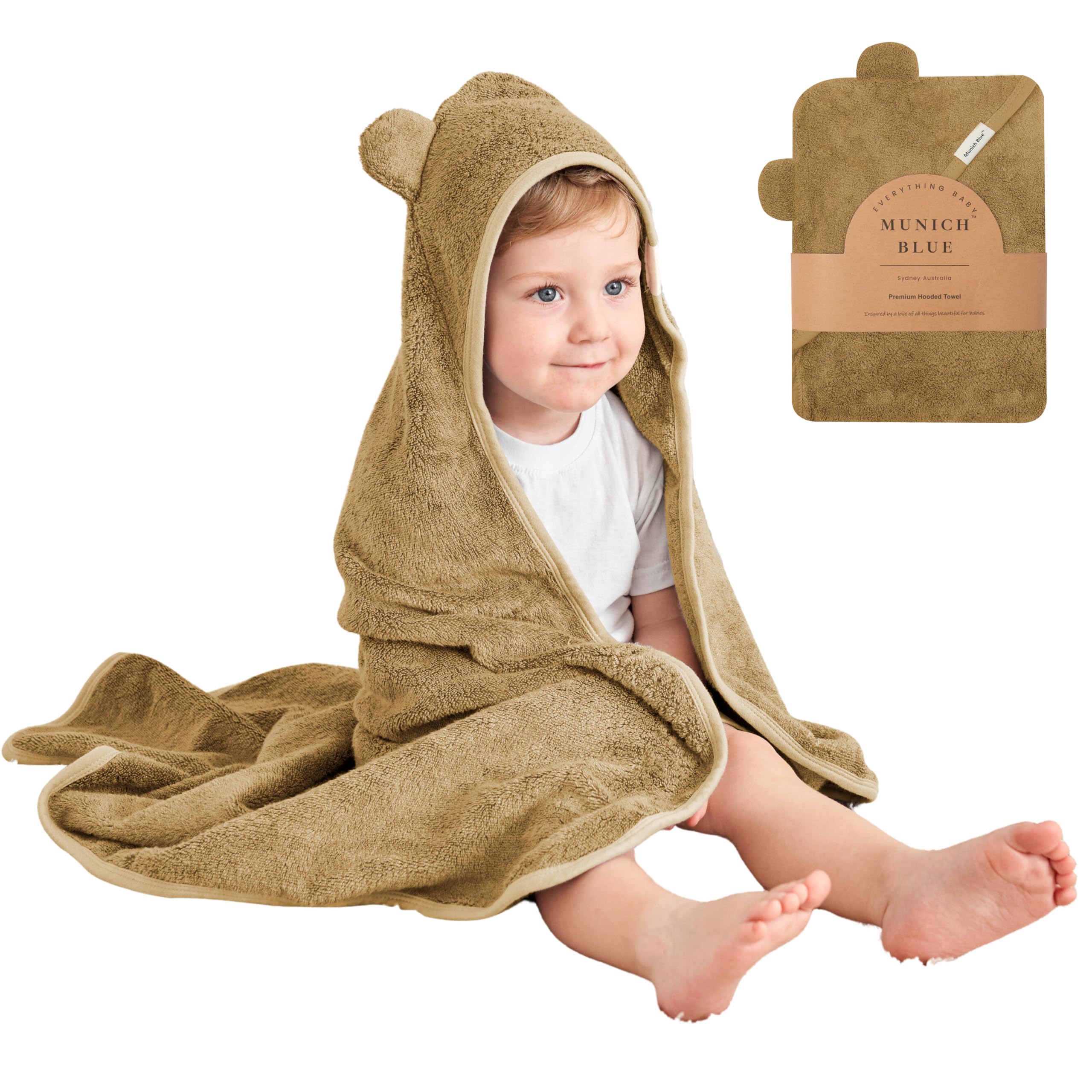 Soft Baby Bath Towel with Cute Bear Ears - 600 GSM 35x35 Inch Cozy Toddler Towel for Boys & Girls - Newborn, Infant & Toddler Hooded Towel (Brown Sugar) - Perfect for Bath Time, Swimming & Spa Days