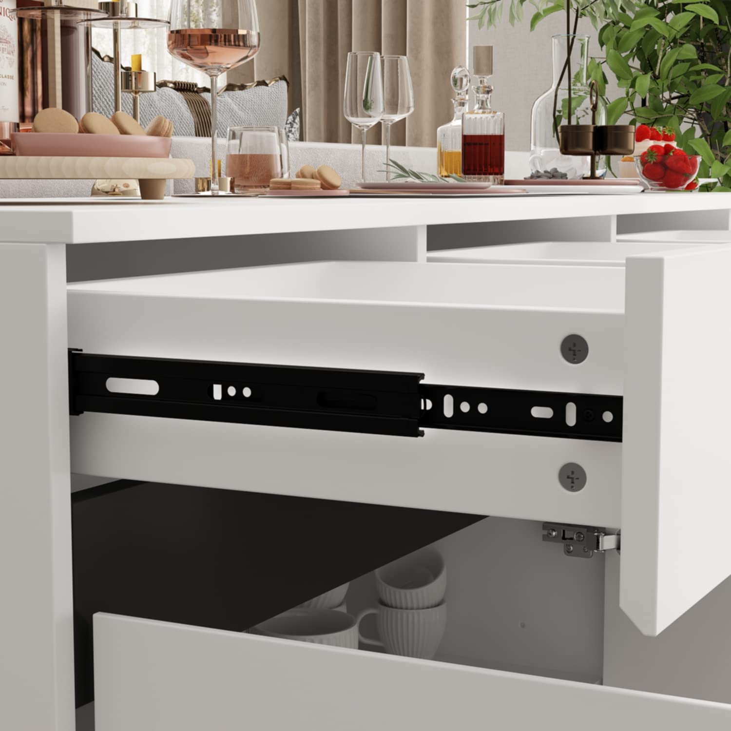 ECACAD White Sideboard Buffet Cabinet with 4 Drawers, 4 Storage Compartments & 4 Doors - Kitchen Storage Console Table, Coffee Bar Cabinet for Living Room, Hallway, Dining Room - Perfect for Home Organization & Entertaining Guests