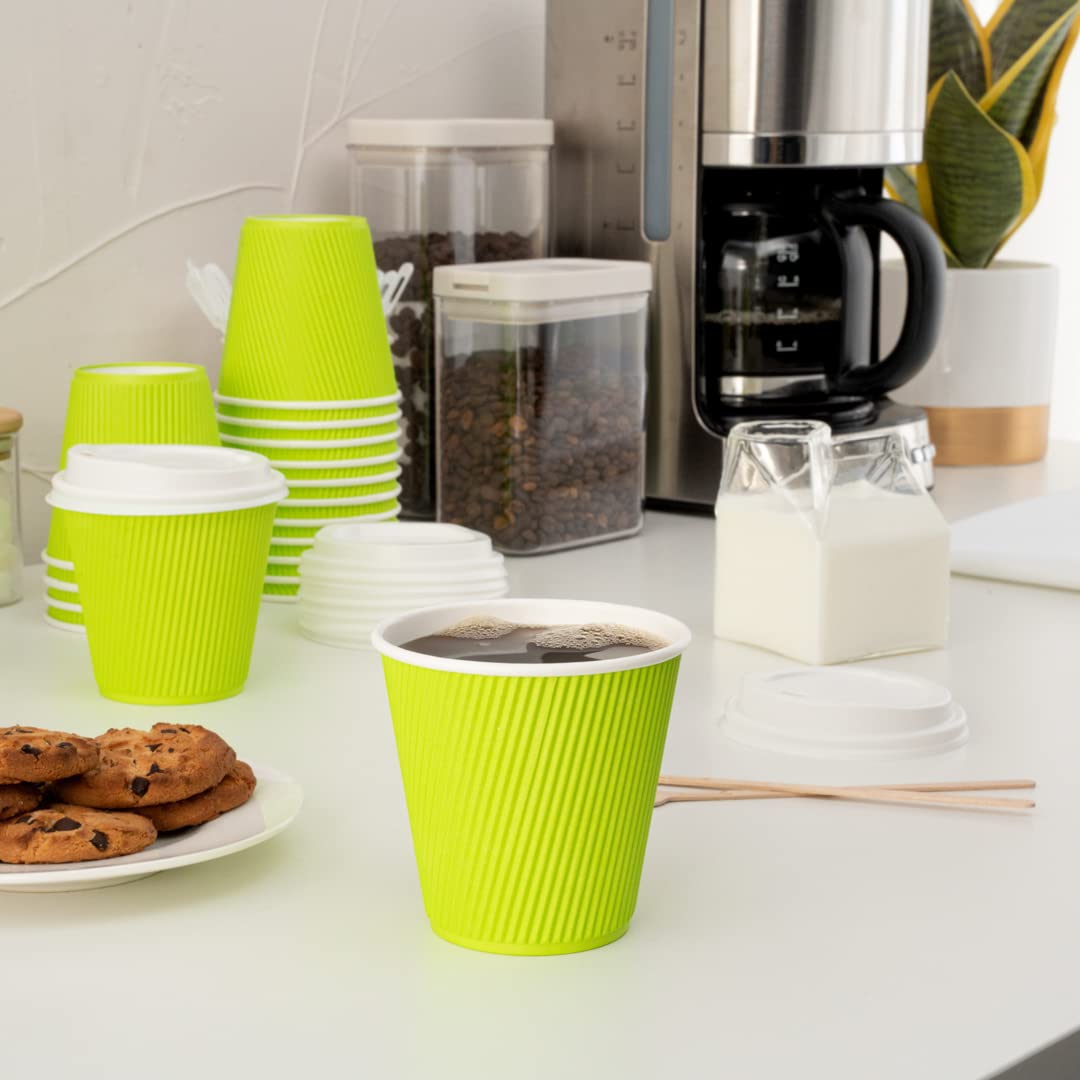 8oz Disposable Coffee Cups - 500 Pack Double Wall Hot Paper Cups with Rippled Design, Light Green - Ideal for Coffee, Tea, Hot Chocolate - Perfect for Cafes, Offices, Catering & Takeout (Lids Sold Separately)
