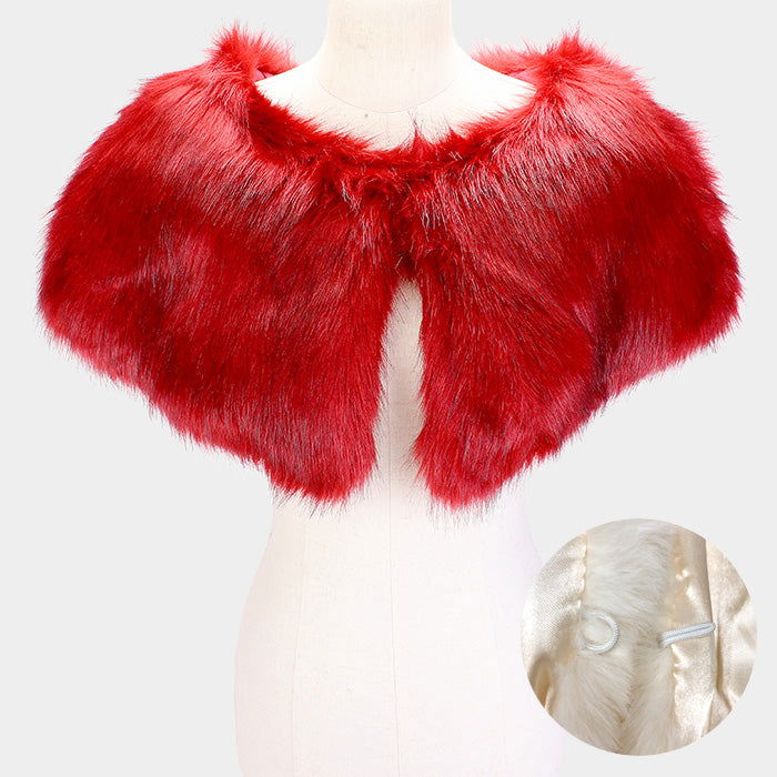 Women's Red Faux Fur Cape Scarf - Winter Warm Fashion Shawl Wrap for Women - Perfect for Holiday Parties, Weddings & Outdoor Events