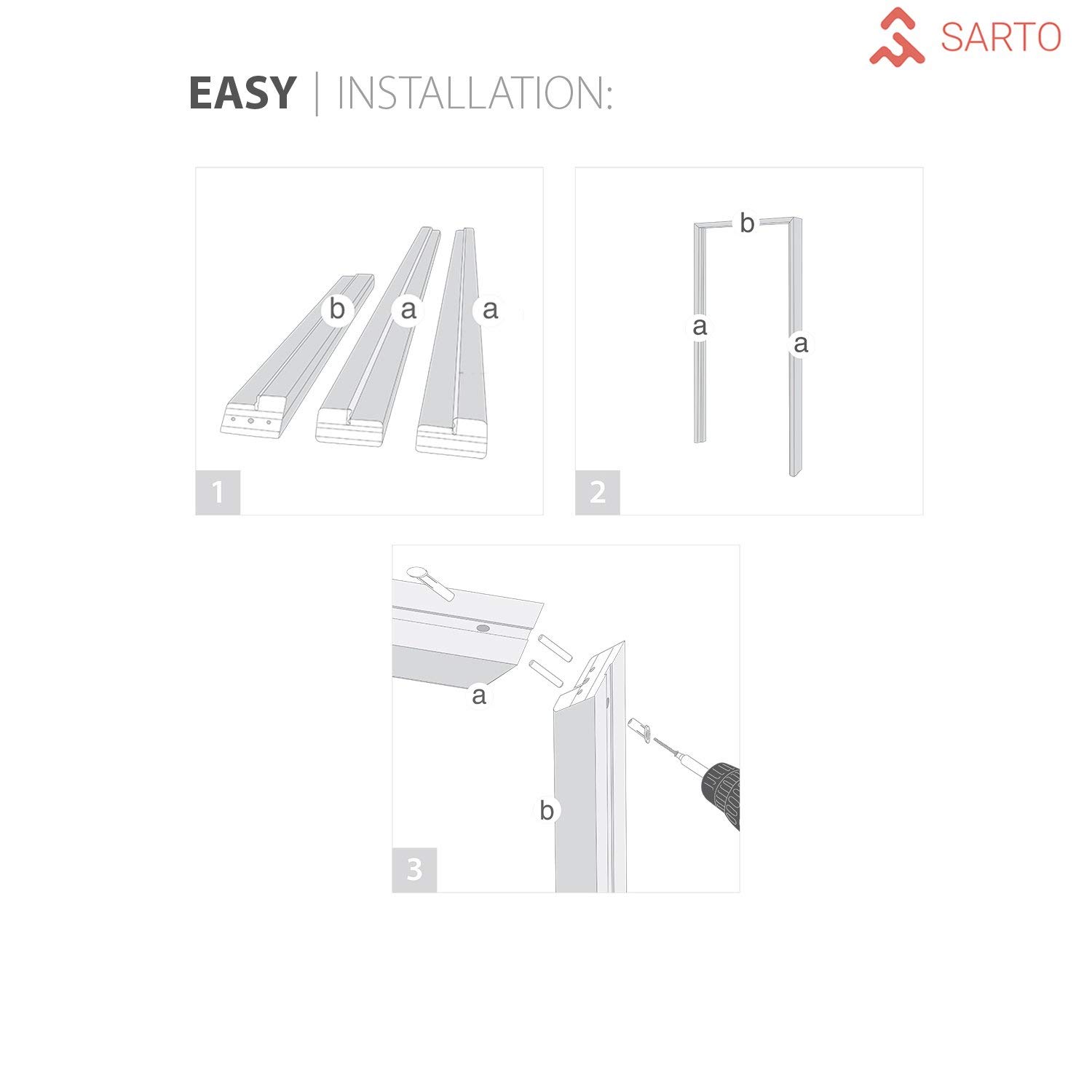 SARTODOORS - 18x80 Inch White Silk Quadro 4115 Single Panel Interior Door with Hardware for Pantry, Kitchen, Bathroom & Bedroom | Durable Solid Frame Trims | Perfect for Home Renovation & Room Dividers