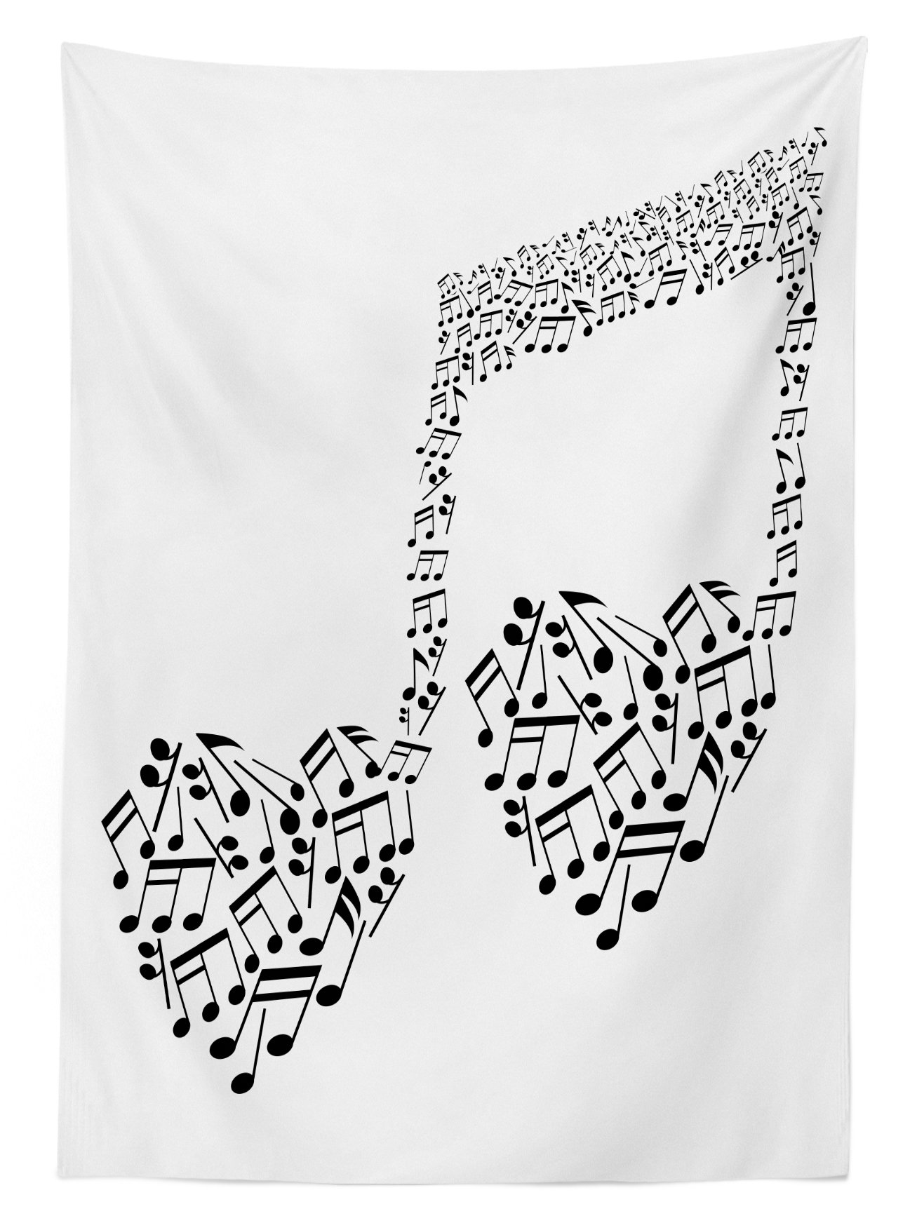 Ambesonne Music Themed Outdoor Tablecloth - Large Abstract Musical Notes with Heart Details, Washable Picnic Table Cover 58x120 Inches, Black & White - Perfect for Garden Parties, BBQs, and Outdoor Dining Events