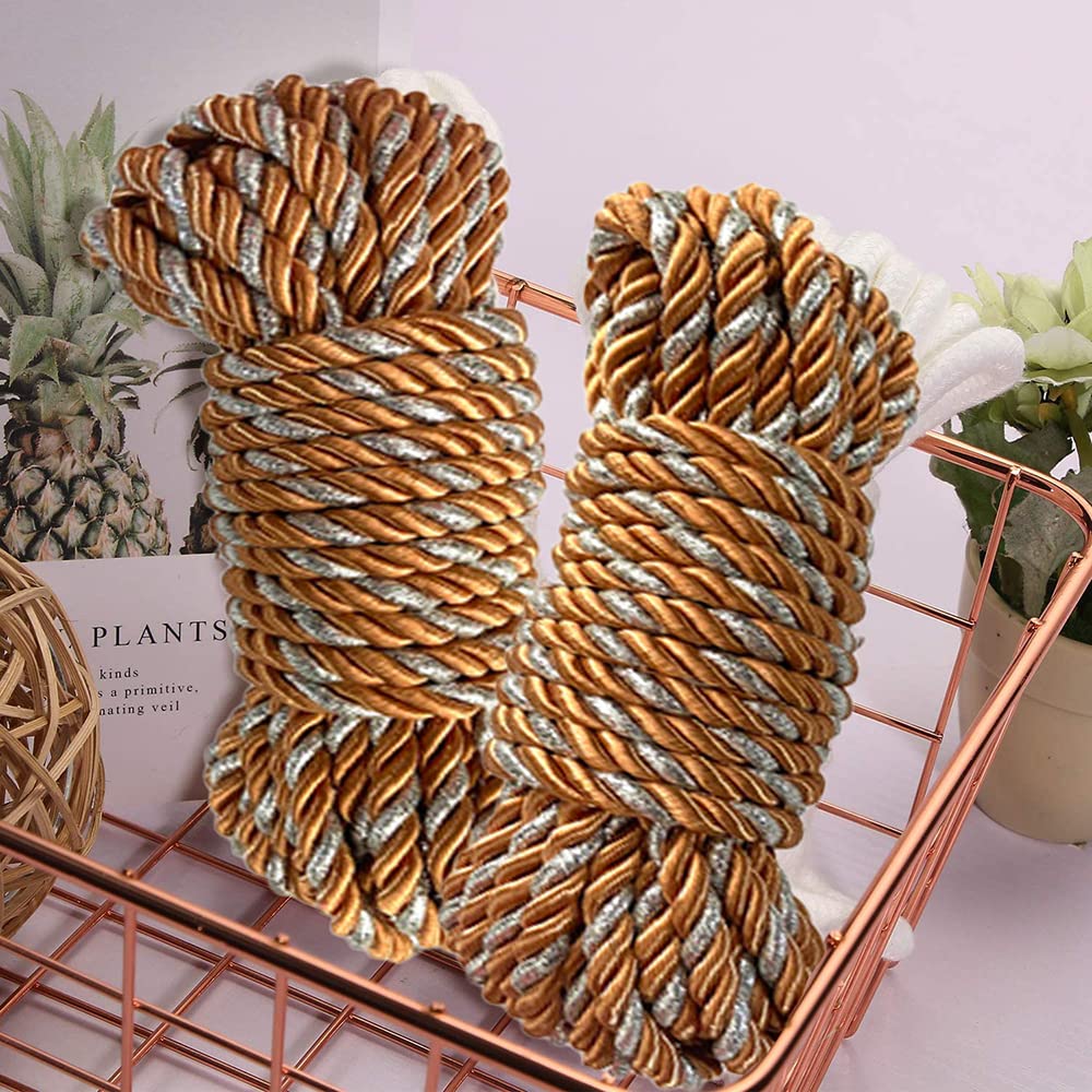 Premium Nylon Silk Braided Rope - 2 Pack Decorative Twisted Satin Rope (10m Length, 7mm Diameter) - Soft Shiny Peach Rope with Silver Accents for DIY Crafts, Home Decor & Gift Wrapping
