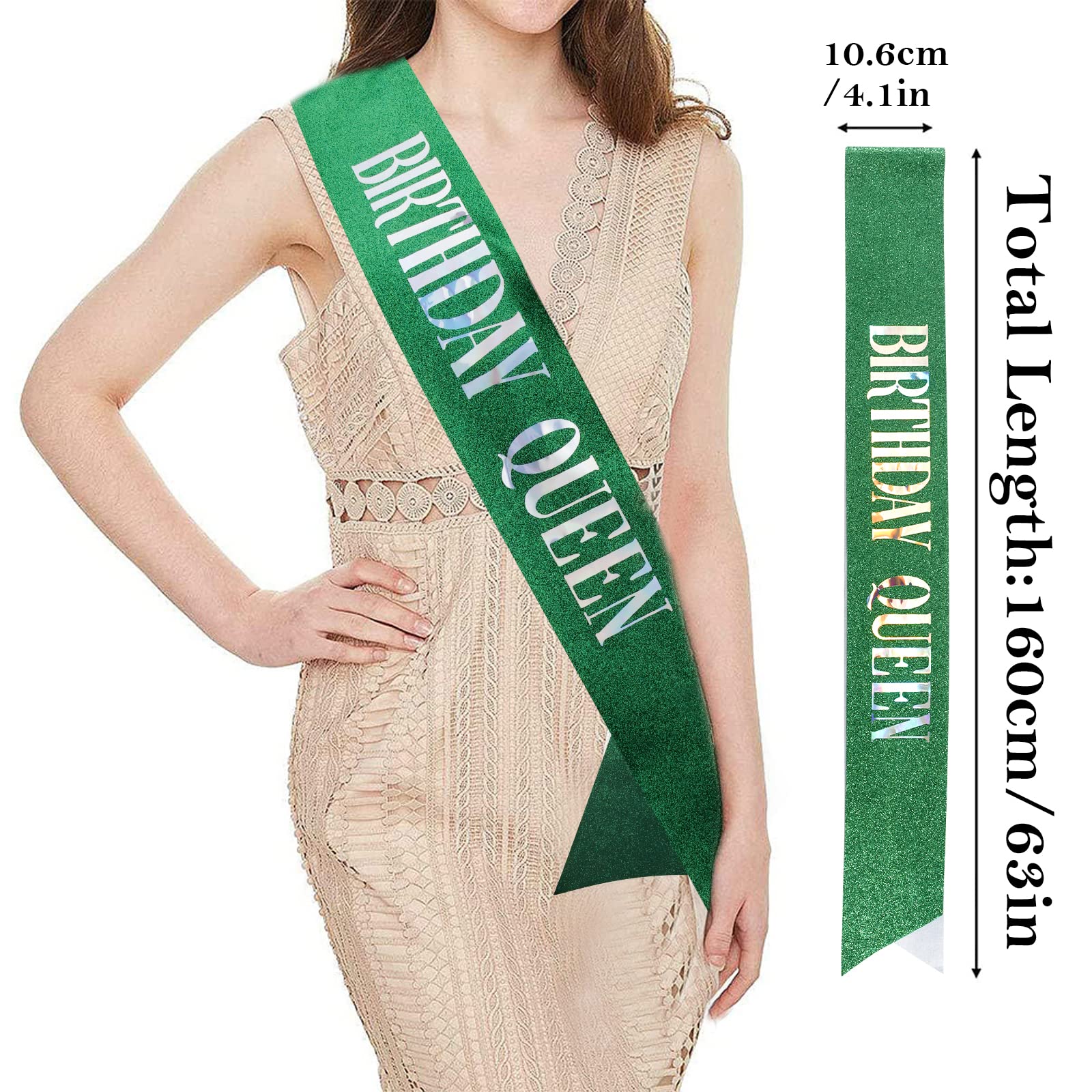 CIEHER Birthday Queen Sash & Crystal Crown Set for Women and Girls - Sparkling Rhinestone Tiara & Glitter Party Sash (Green) | Perfect for Birthday Celebrations, Bachelorette Parties, Pageants, and Special Events