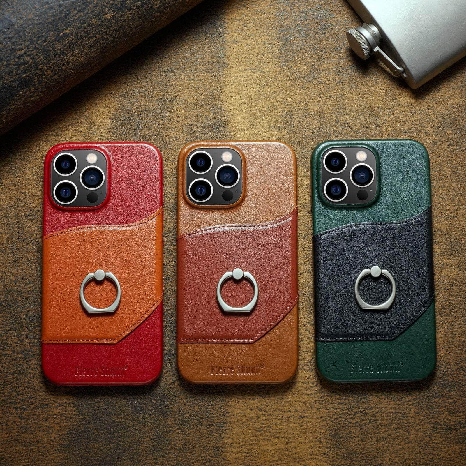 360° Rotating iPhone 15 Pro Case with Ring Kickstand - Genuine Leather Protective Cover for Hands-Free Viewing, Video Calls & Mobile Photography