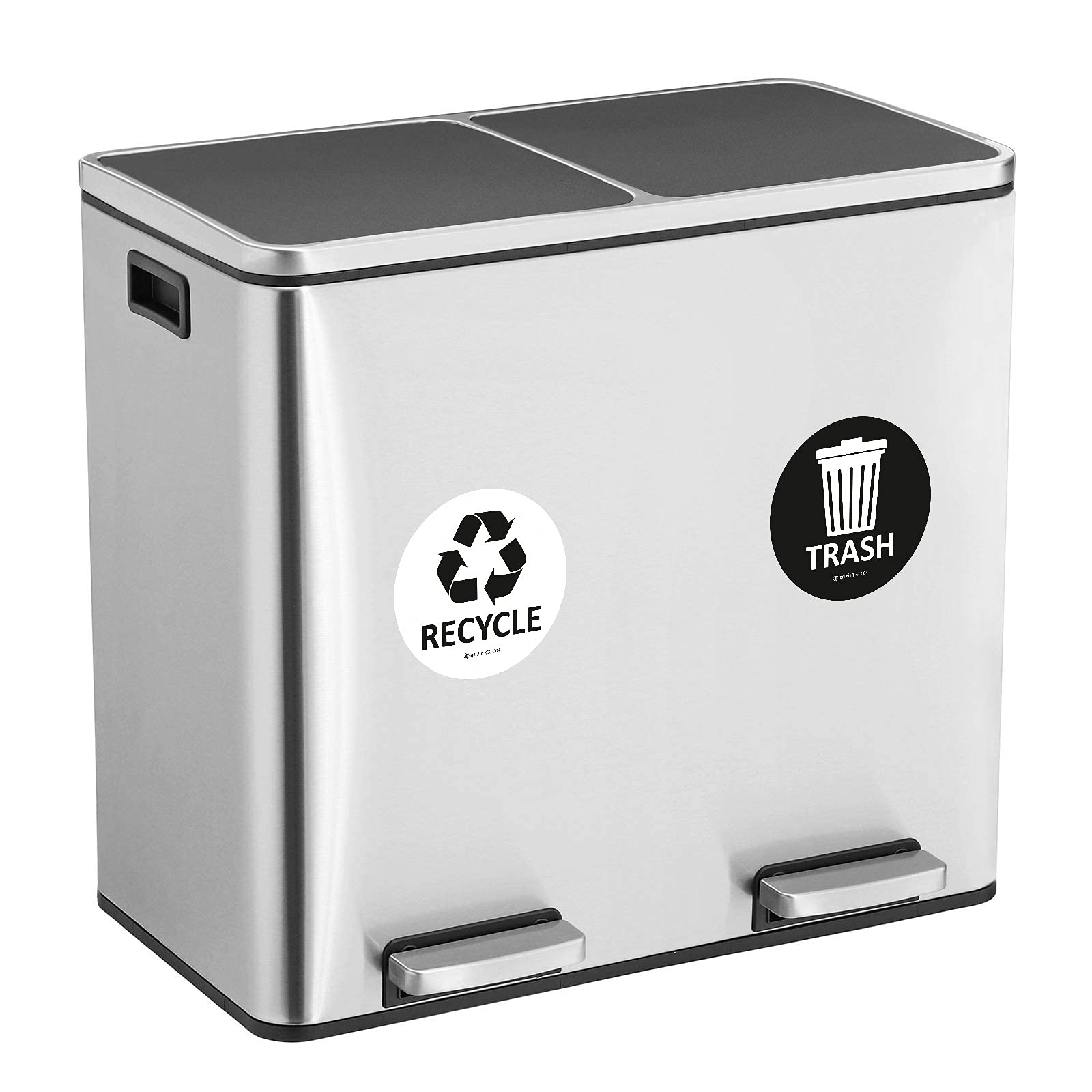 IGNIXIA 4-Pack Recycle and Trash Sign Decals - 4x4 Inch Self-Adhesive Recycling Stickers for Trash Cans - Round Black & White Recycle Labels - Perfect for Home, Office, School and Public Spaces Waste Sorting