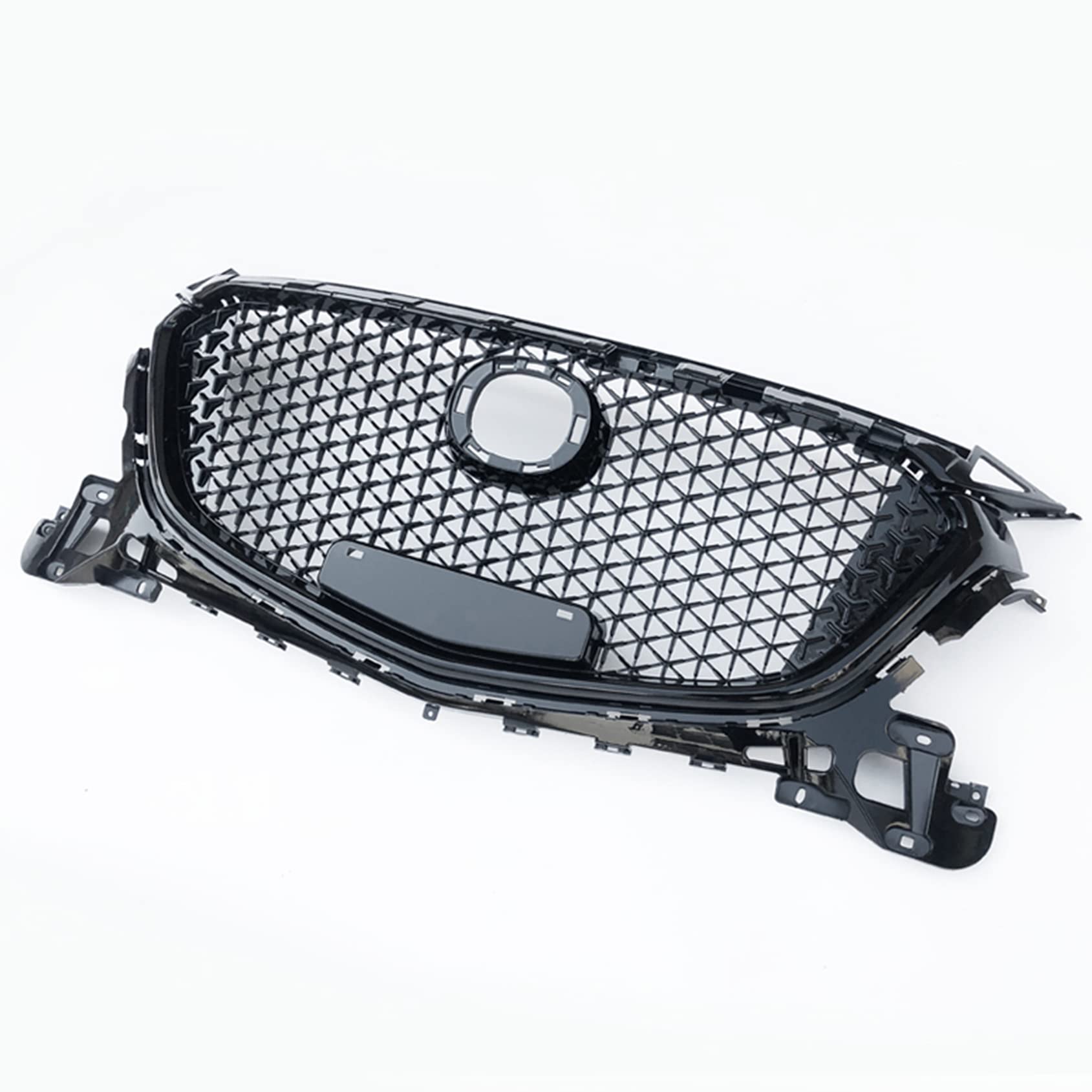 Black Honeycomb Front Bumper Upper Grille Replacement for Mazda 3 Axela 2017-2019 Models | No Sensor Hole Design | Perfect for Car Upgrades & Customization | Ideal for Street Style, Car Shows & Daily Driving