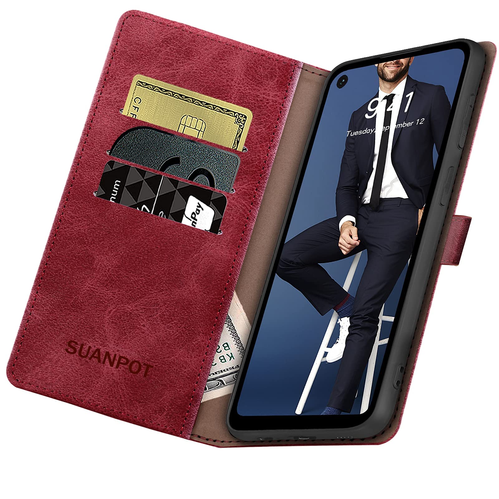 Leather Wallet Case for Motorola Moto G Power 2020 (Not 2021) - RFID Blocking Flip Folio Cover with Credit Card Holder | Shockproof Protection for Men & Women | Perfect for Work, Travel & Daily Use (Red)