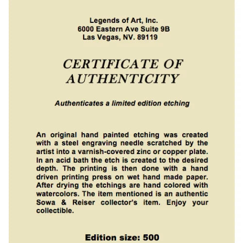 Hand-Painted Dino Etching Artwork by Sowa & Reiser - Limited Edition #D/500 Flintstones Inspired Collectible - Perfect for Home Decor, Office Display, and Gift Giving