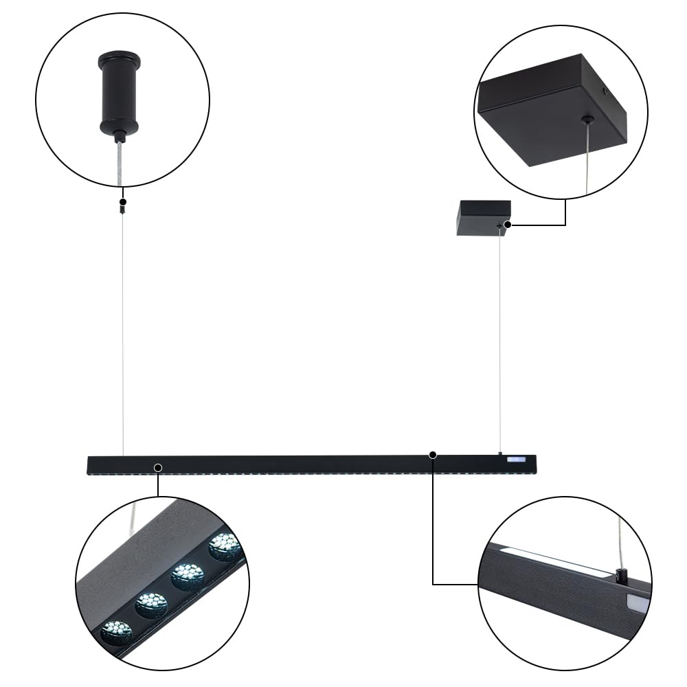 Modern LED Linear Chandelier Pendant Light - 21W 1980lm 6000K Black - Contemporary Lighting for Living Room, Office, Dining Room, Kitchen Island & Billiard Room - Perfect for Home & Commercial Spaces