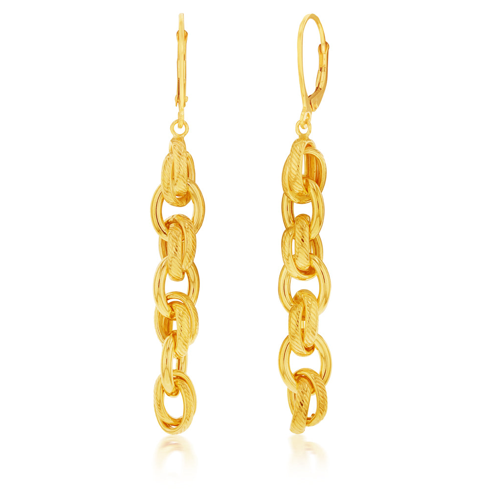 9ct Silver Filled Yellow Gold Link Drop Earrings for Women - Elegant Dangling Jewelry for Parties, Weddings & Special Occasions