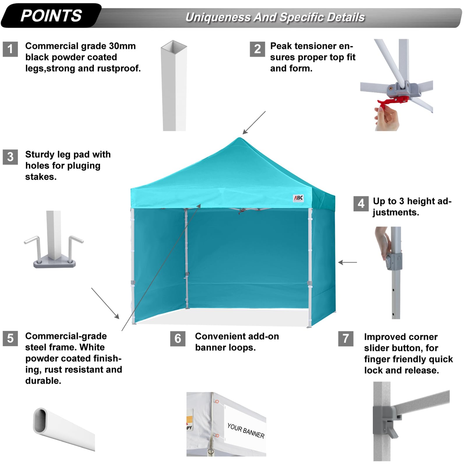 10x10 ABCCANOPY Easy Pop Up Canopy Tent with Removable Sidewalls - Commercial Grade Instant Shelter for Outdoor Events, Parties, Farmers Markets & Camping (Sky Blue)